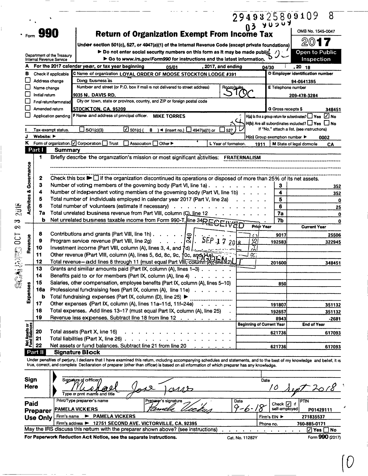 Image of first page of 2017 Form 990O for Loyal Order of Moose - 391