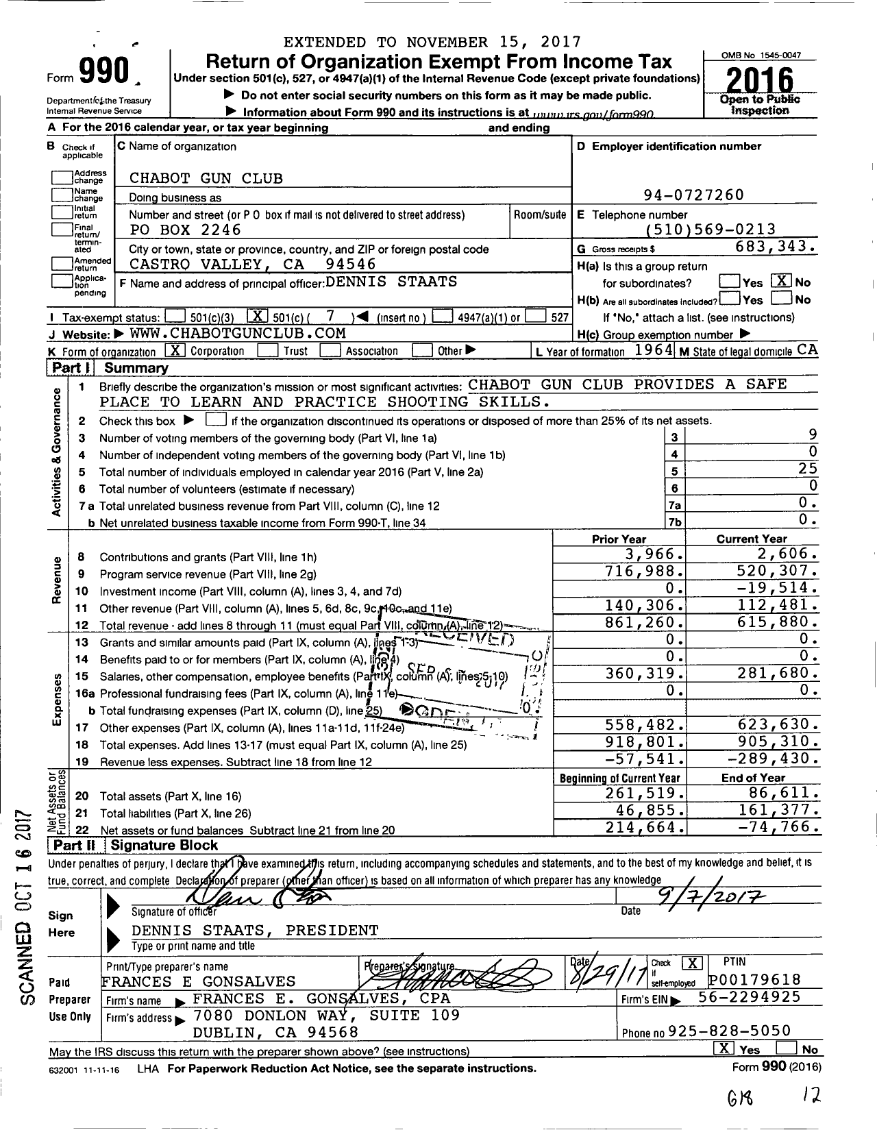 Image of first page of 2016 Form 990O for Chabot Gun Club