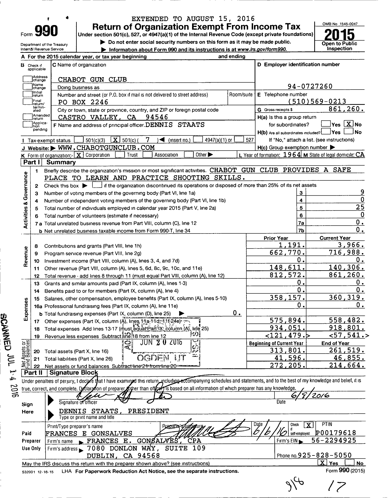 Image of first page of 2015 Form 990O for Chabot Gun Club
