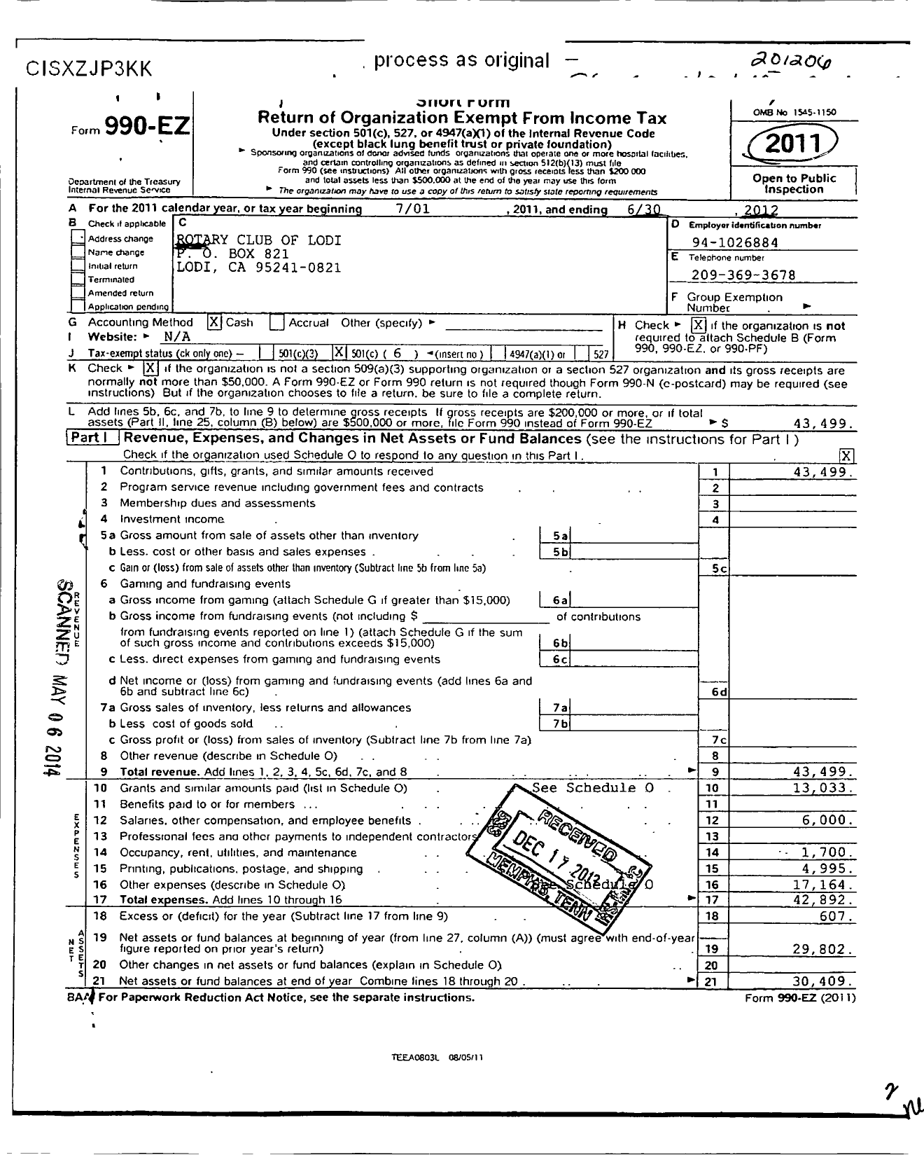 Image of first page of 2011 Form 990EO for Rotary International - Lodi Rotary Club