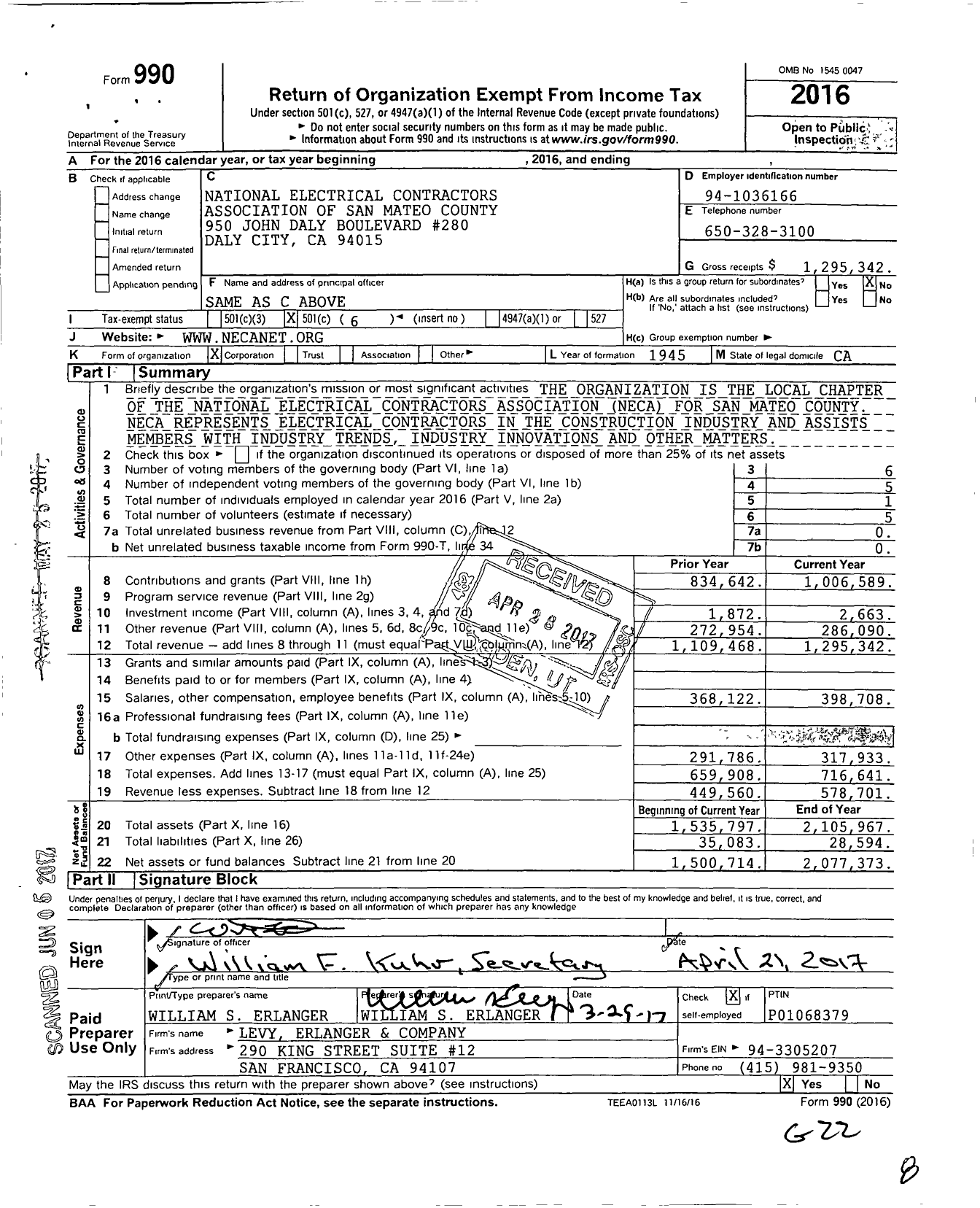 Image of first page of 2016 Form 990O for National Electrical Contractors Association of San Mateo County