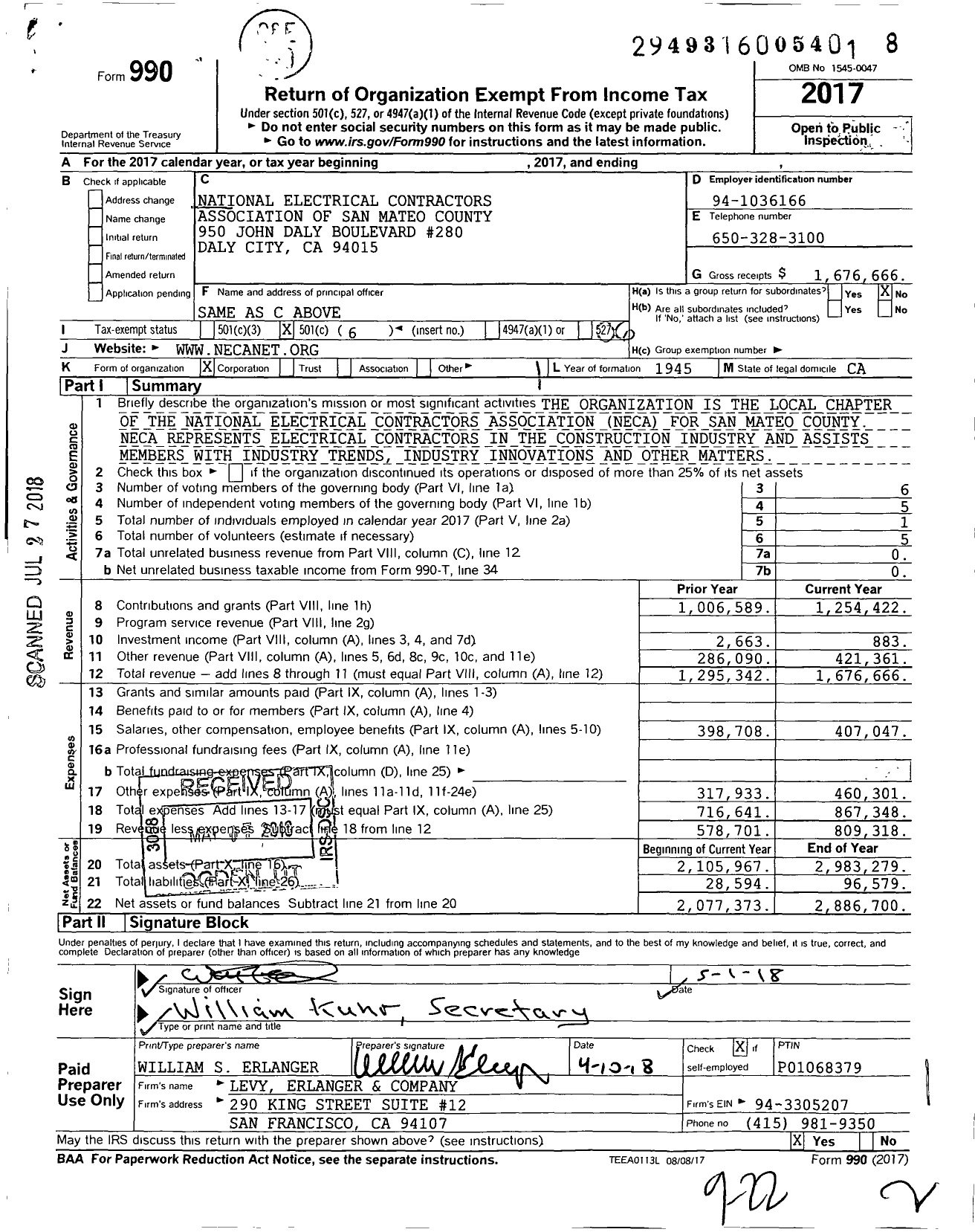 Image of first page of 2017 Form 990O for National Electrical Contractors Association of San Mateo County