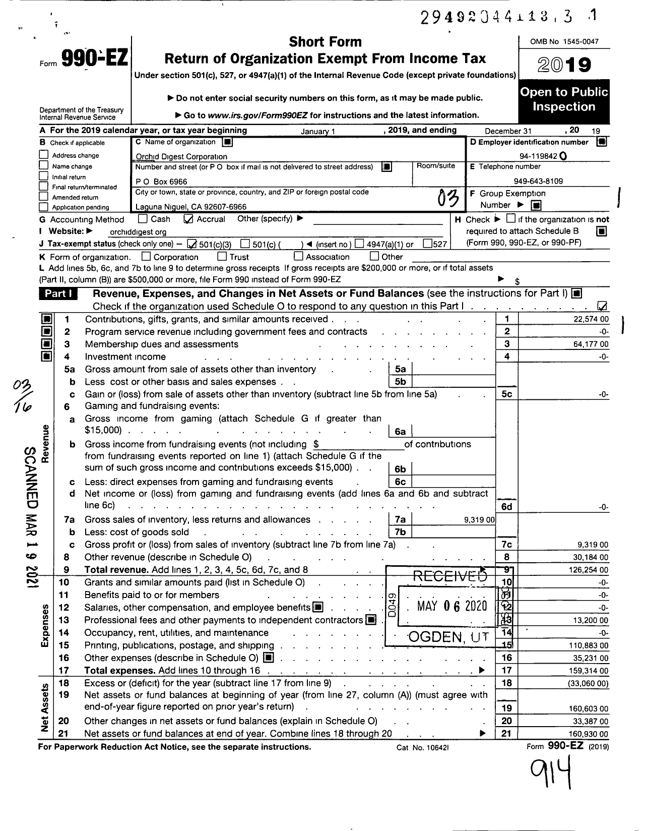 Image of first page of 2019 Form 990EZ for Orchid Digest Corporation