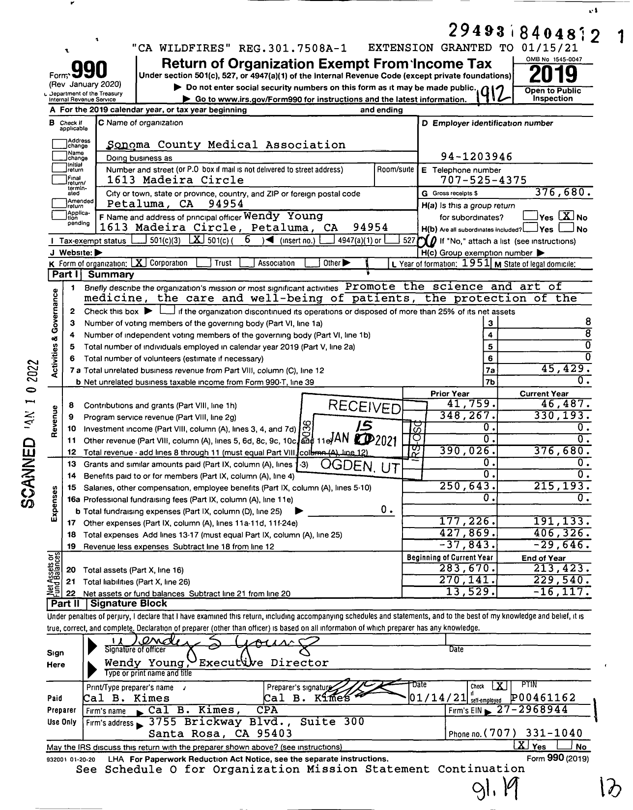 Image of first page of 2019 Form 990O for Sonoma-Mendocino-Lake Medical Association