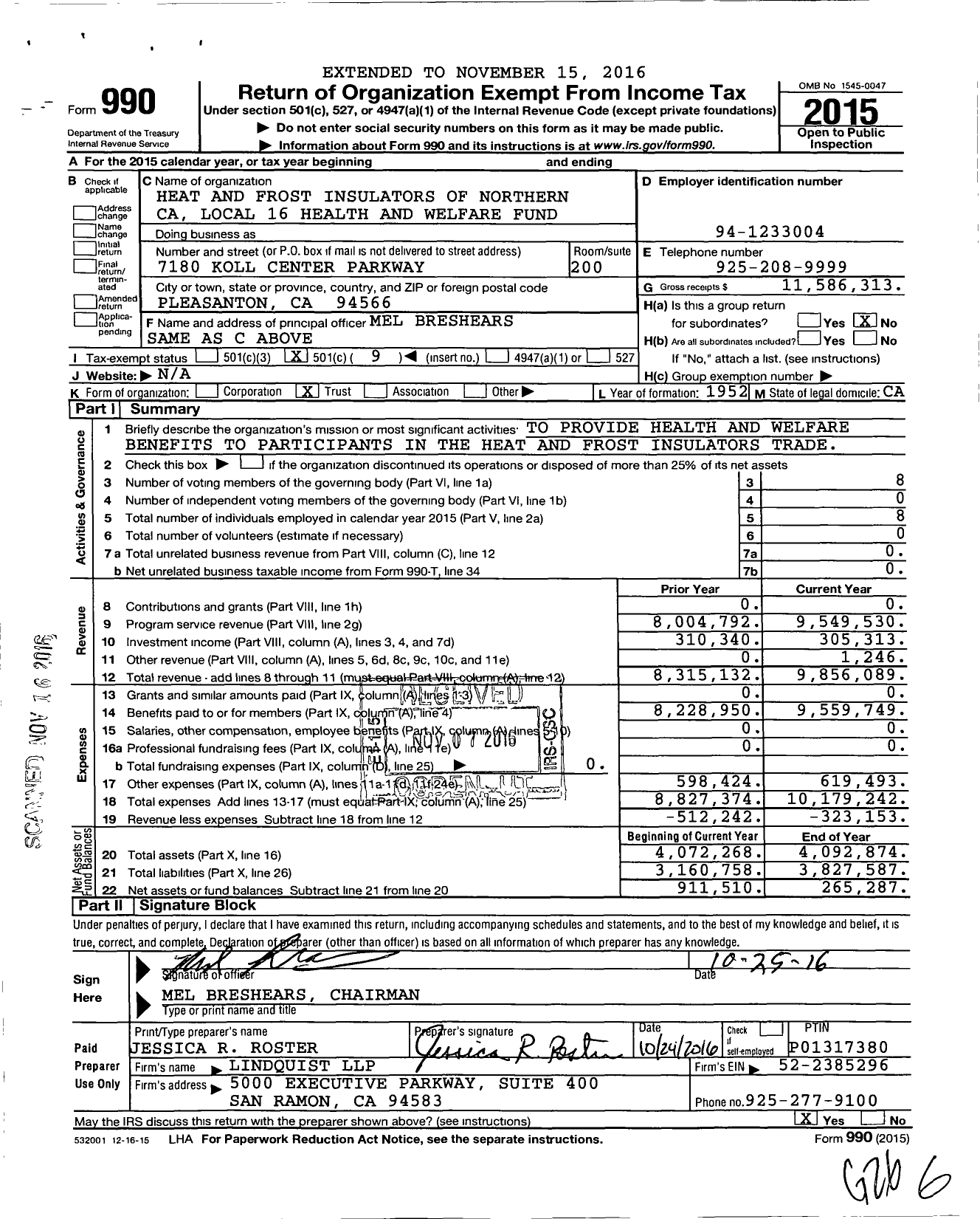 Image of first page of 2015 Form 990O for Heat and Frost Insulators of Northern CA Local 16 Health and Welfare FUND