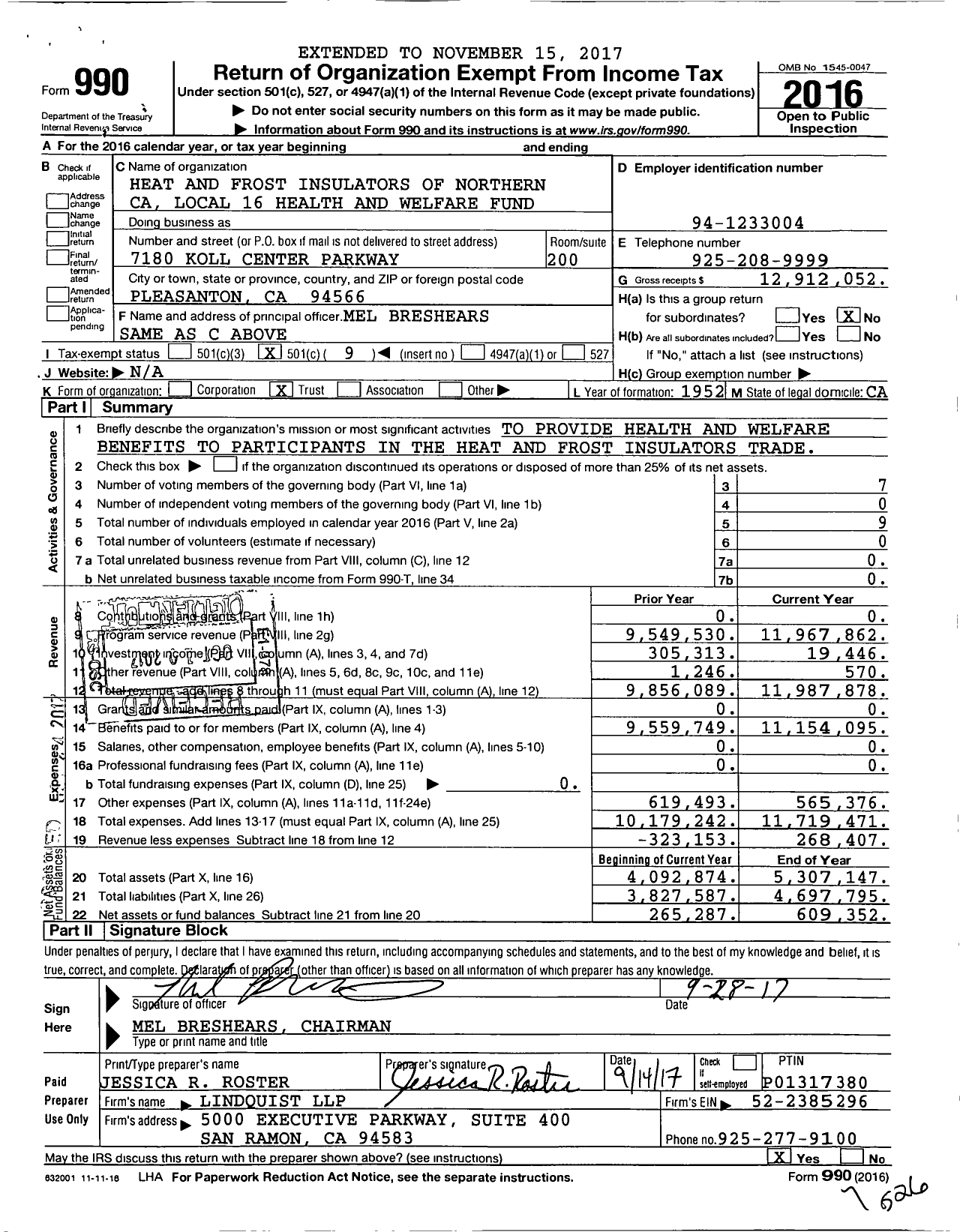 Image of first page of 2016 Form 990O for Heat and Frost Insulators of Northern CA Local 16 Health and Welfare FUND