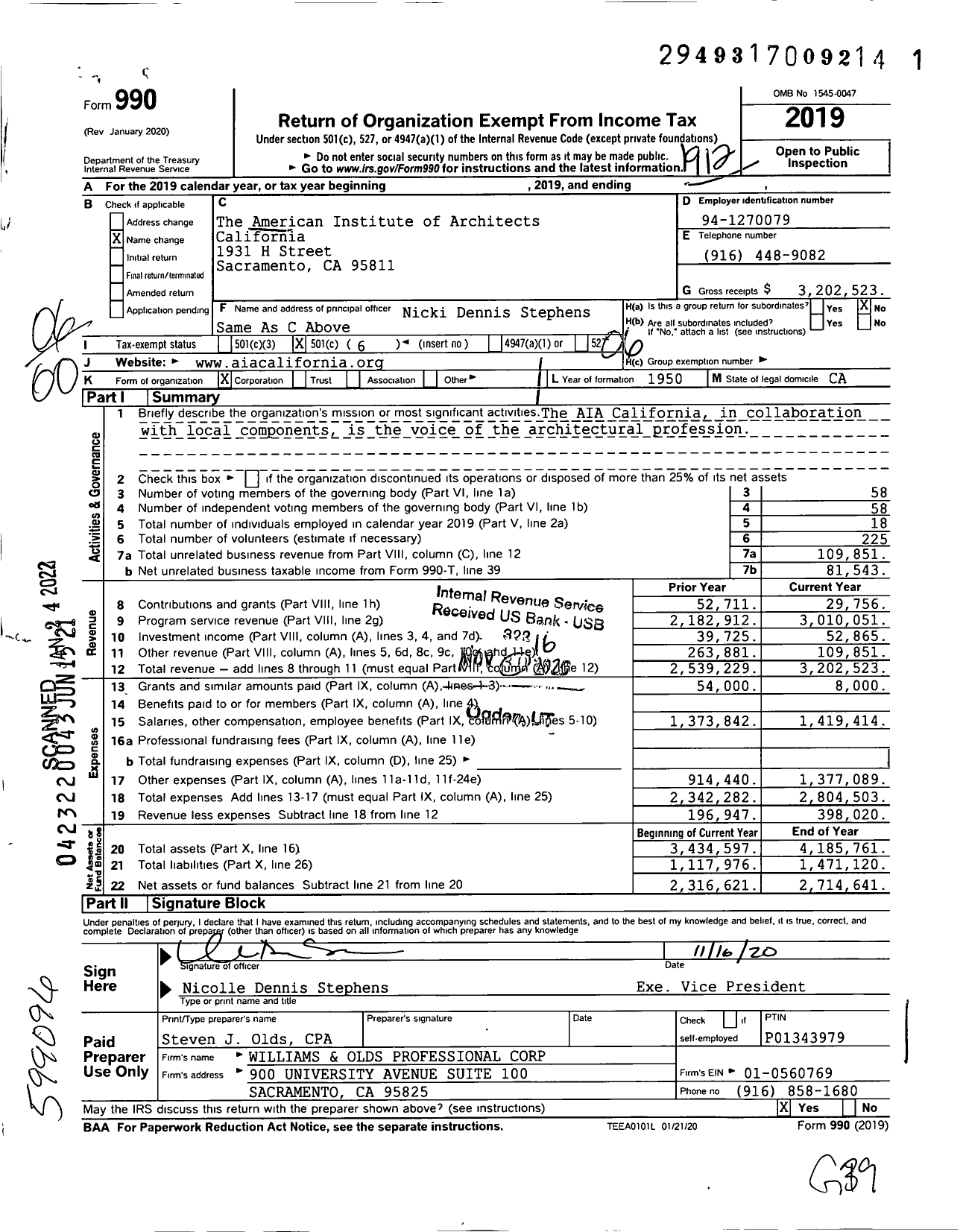 Image of first page of 2019 Form 990O for The American Institute of Architects California