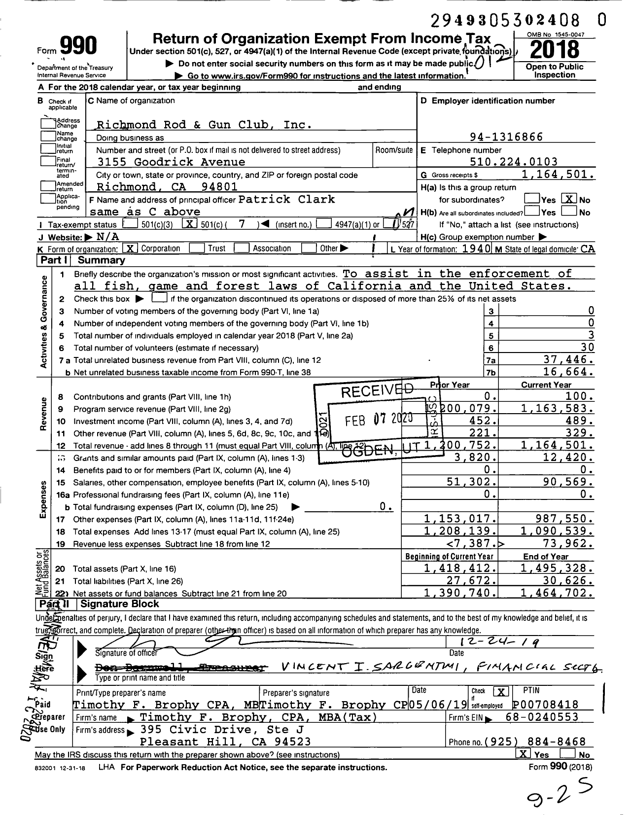 Image of first page of 2018 Form 990O for Richmond Rod and Gun Club