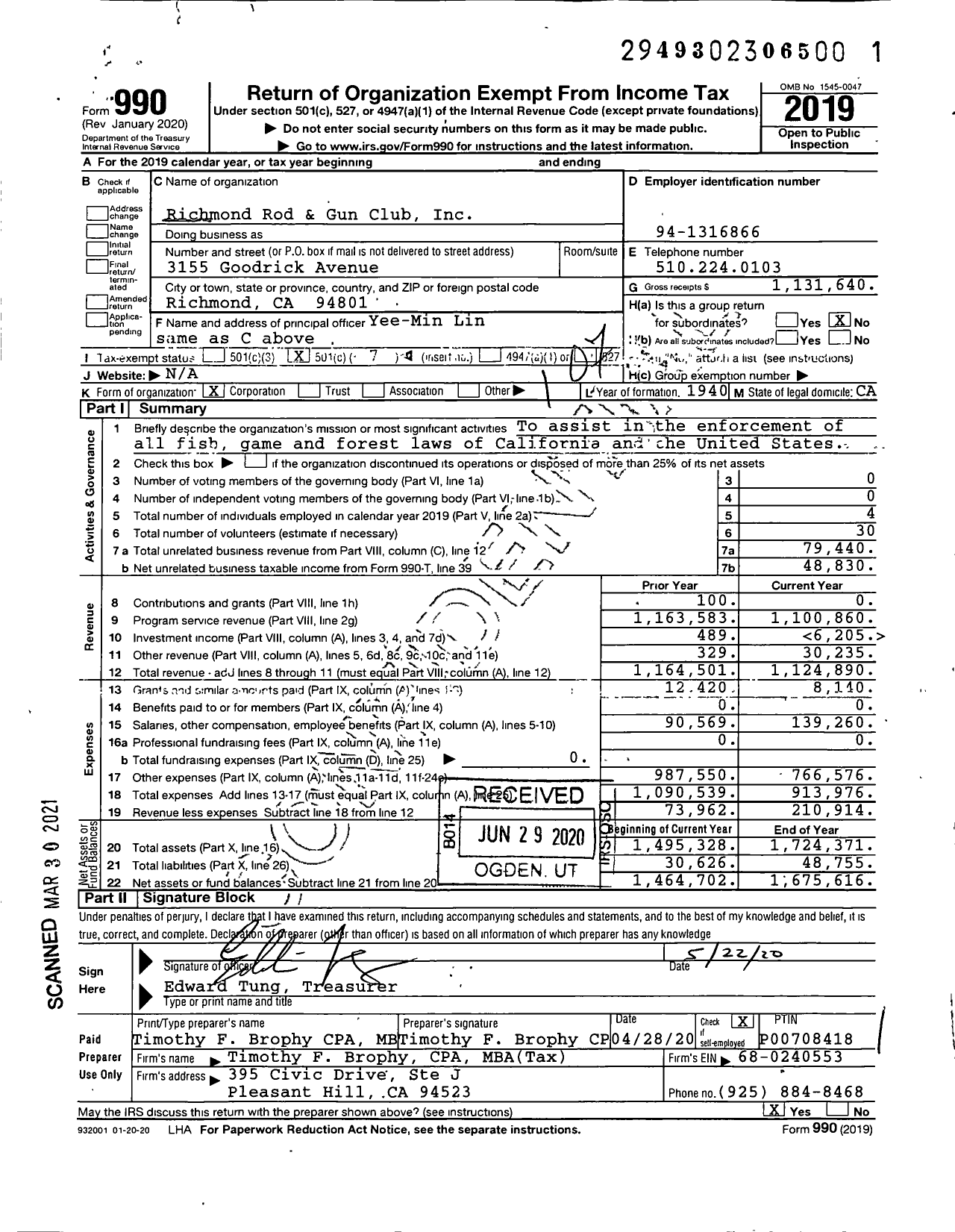 Image of first page of 2019 Form 990O for Richmond Rod and Gun Club