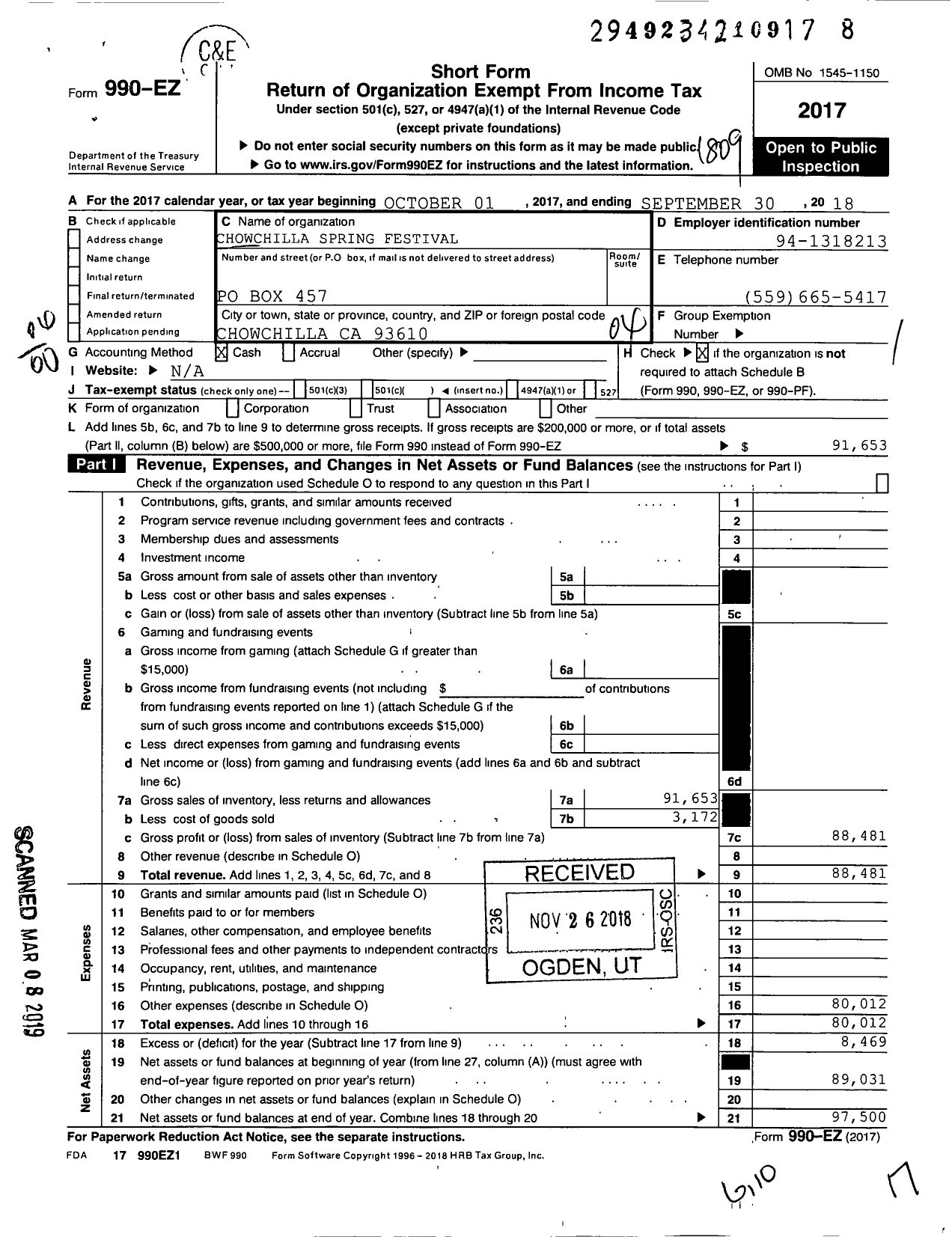 Image of first page of 2017 Form 990EO for Chowchilla Spring Festival