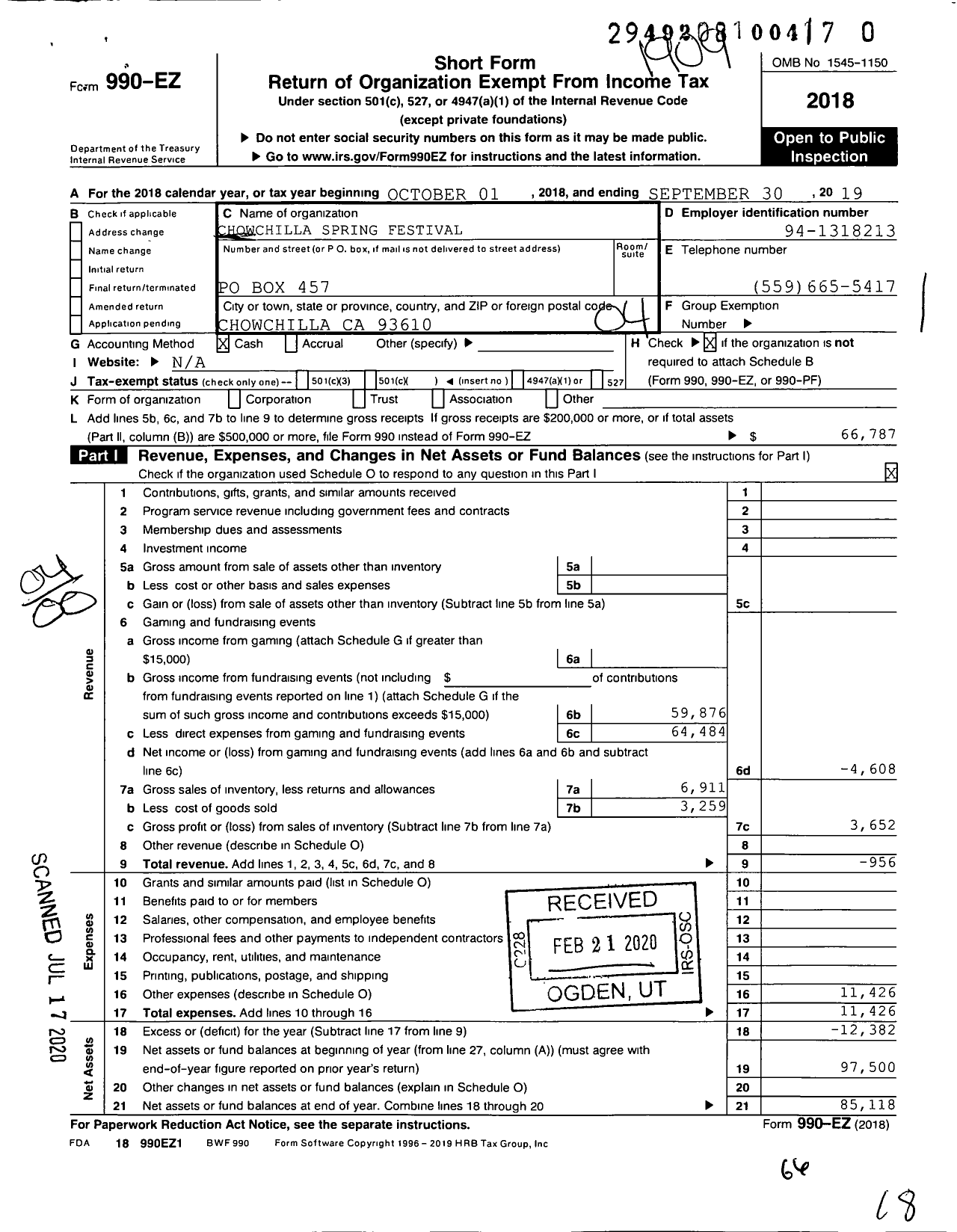 Image of first page of 2018 Form 990EO for Chowchilla Spring Festival