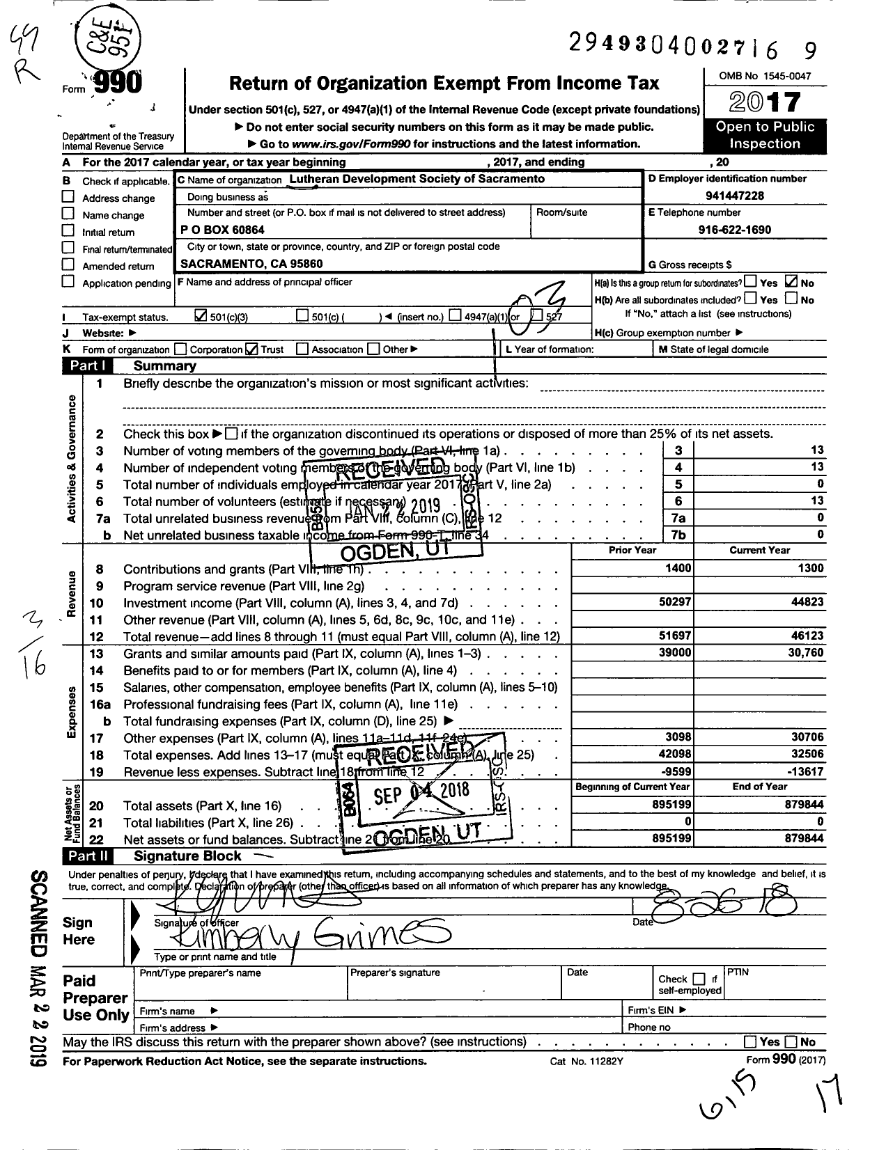 Image of first page of 2017 Form 990 for Lutheran Development Society of Sacramento
