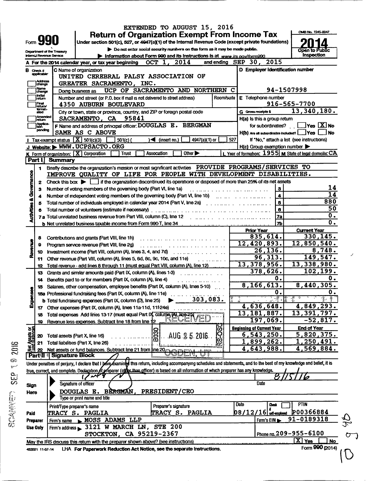 Image of first page of 2014 Form 990 for UCP of Sacramento and Northern California
