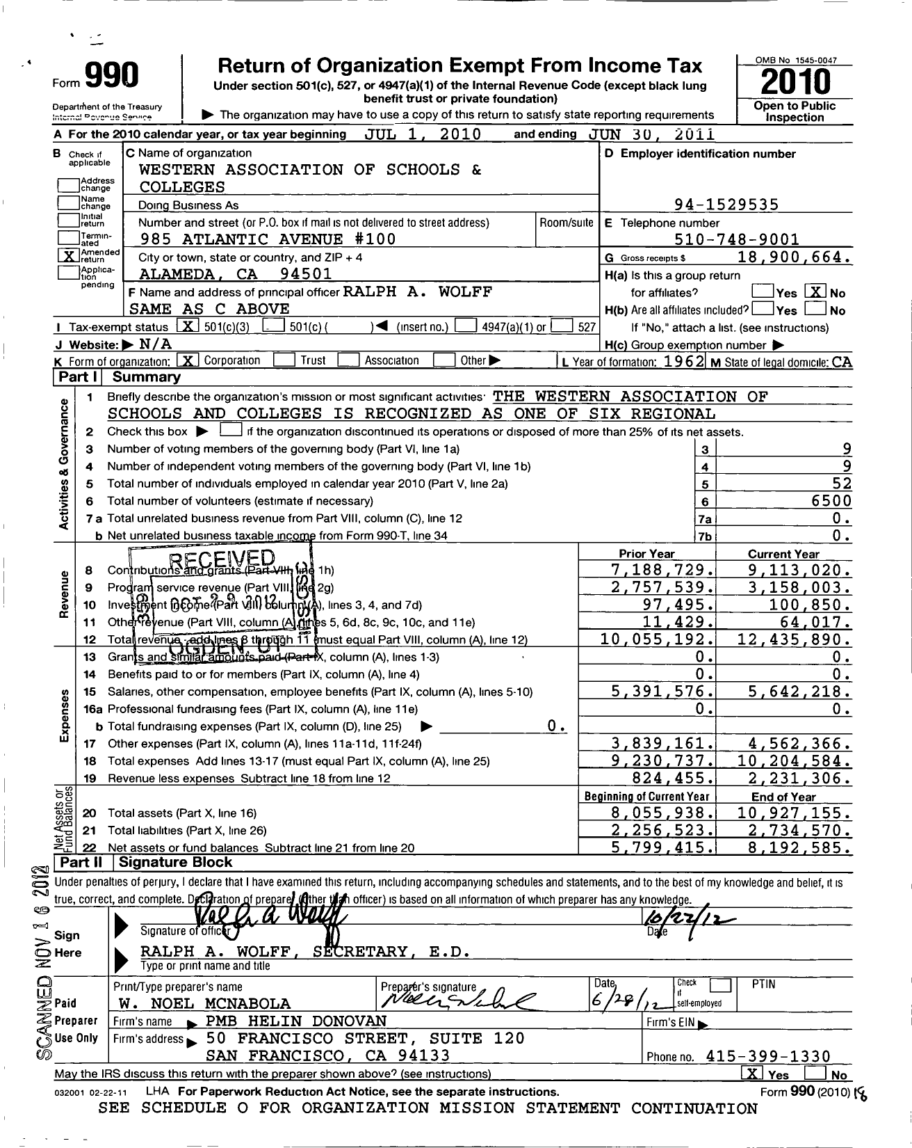 Image of first page of 2010 Form 990 for Western Association of Schools and Colleges Accred Comm for Schools