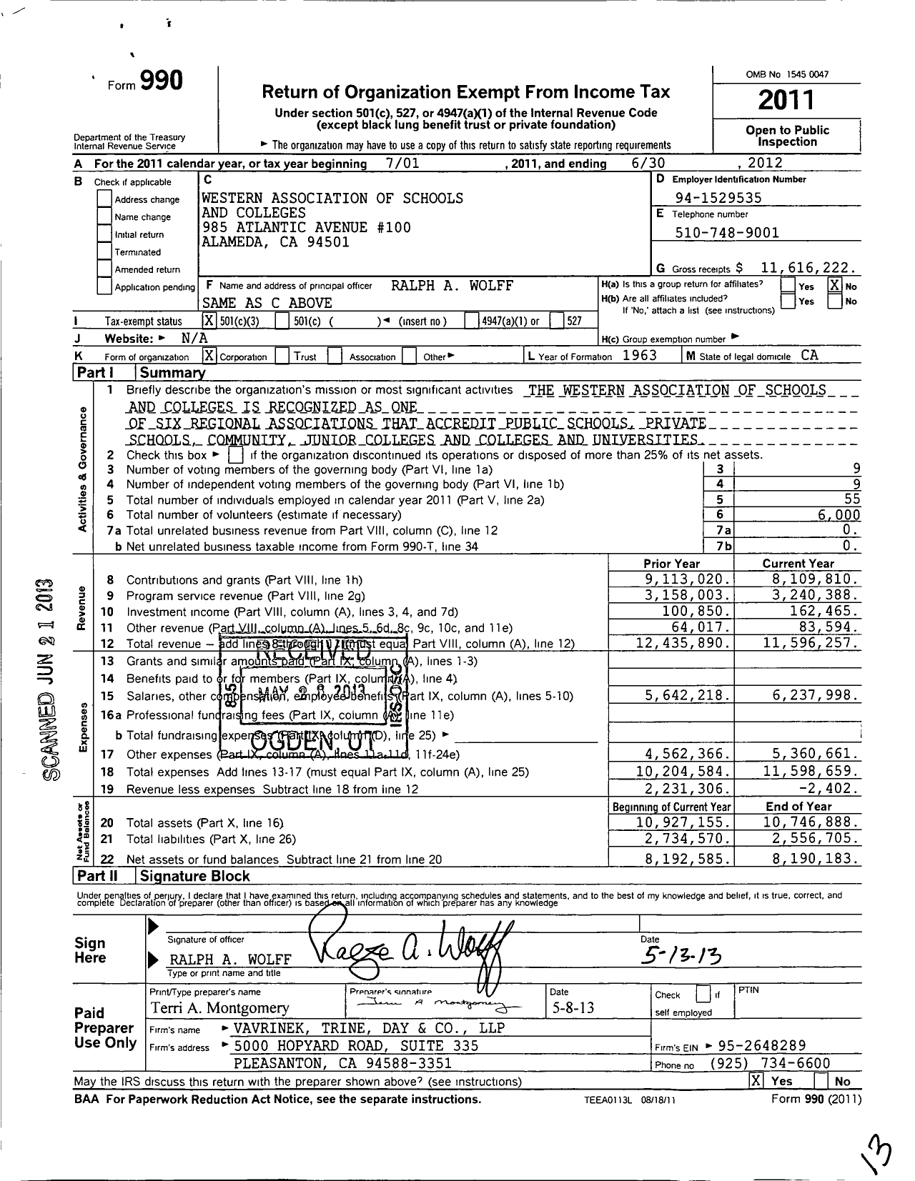 Image of first page of 2011 Form 990 for Western Association of Schools and Colleges Accred Comm for Schools