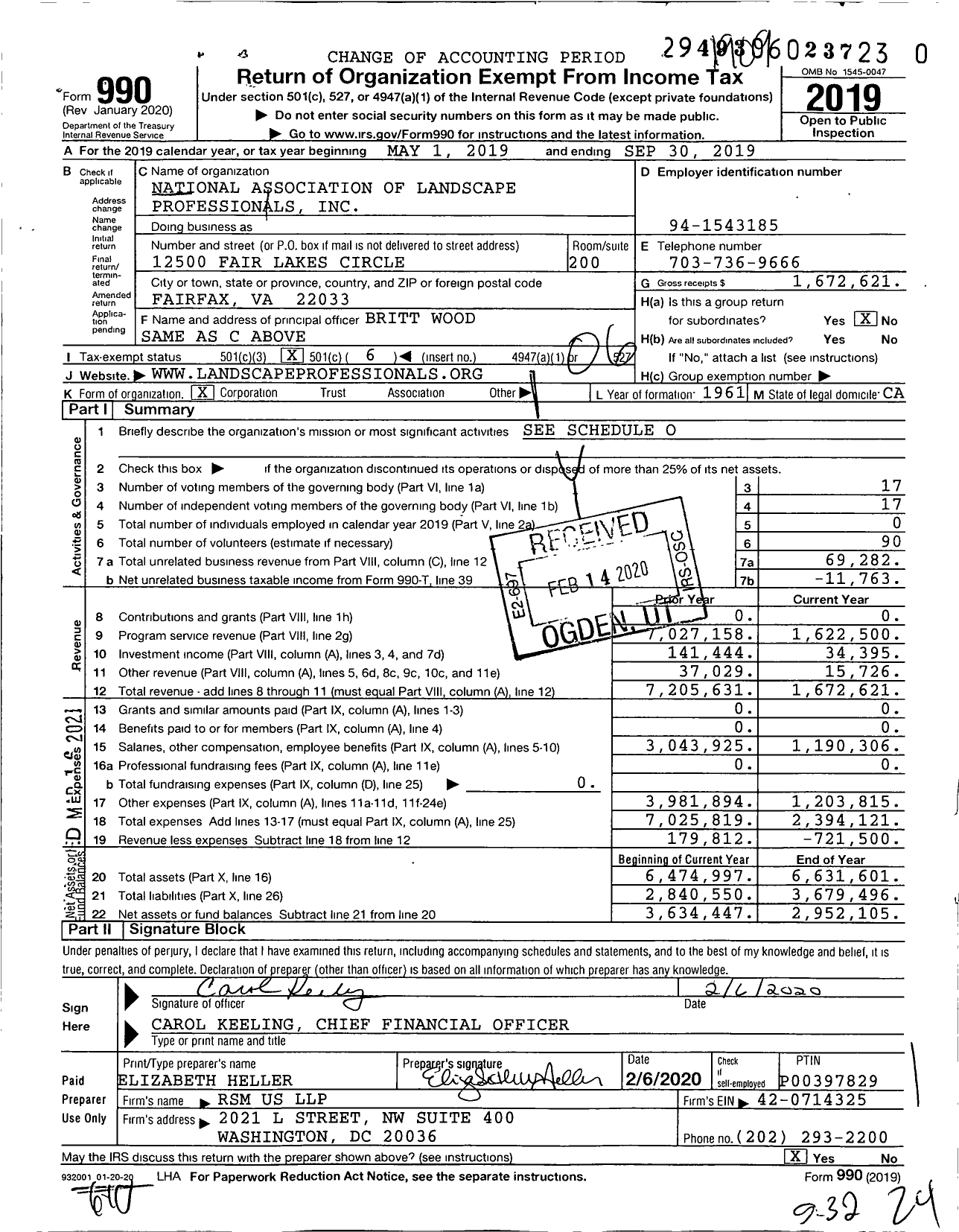 Image of first page of 2018 Form 990O for National Association of Landscape Professionals Incorporated (NALP)