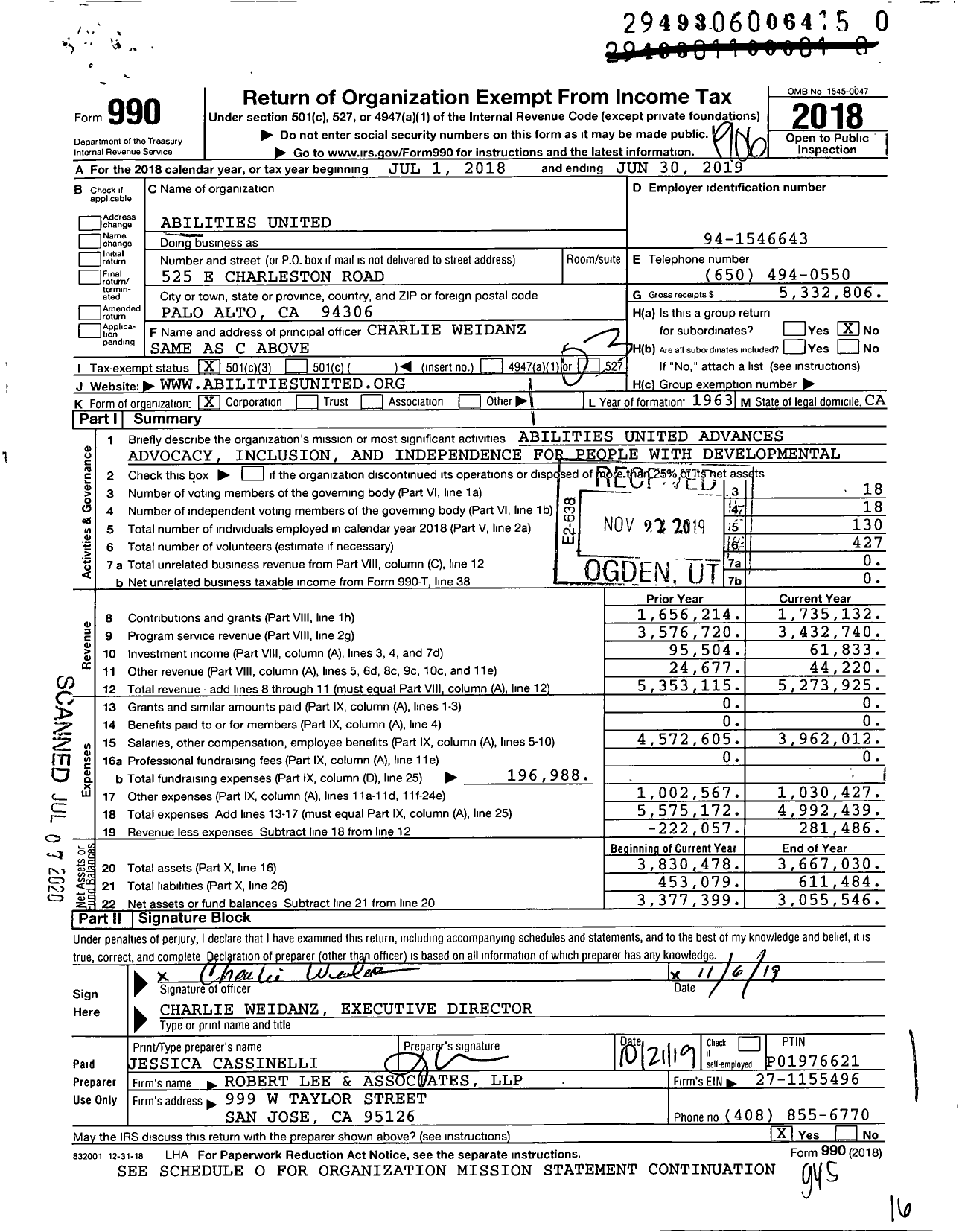 Image of first page of 2018 Form 990 for Abilitypath Housing