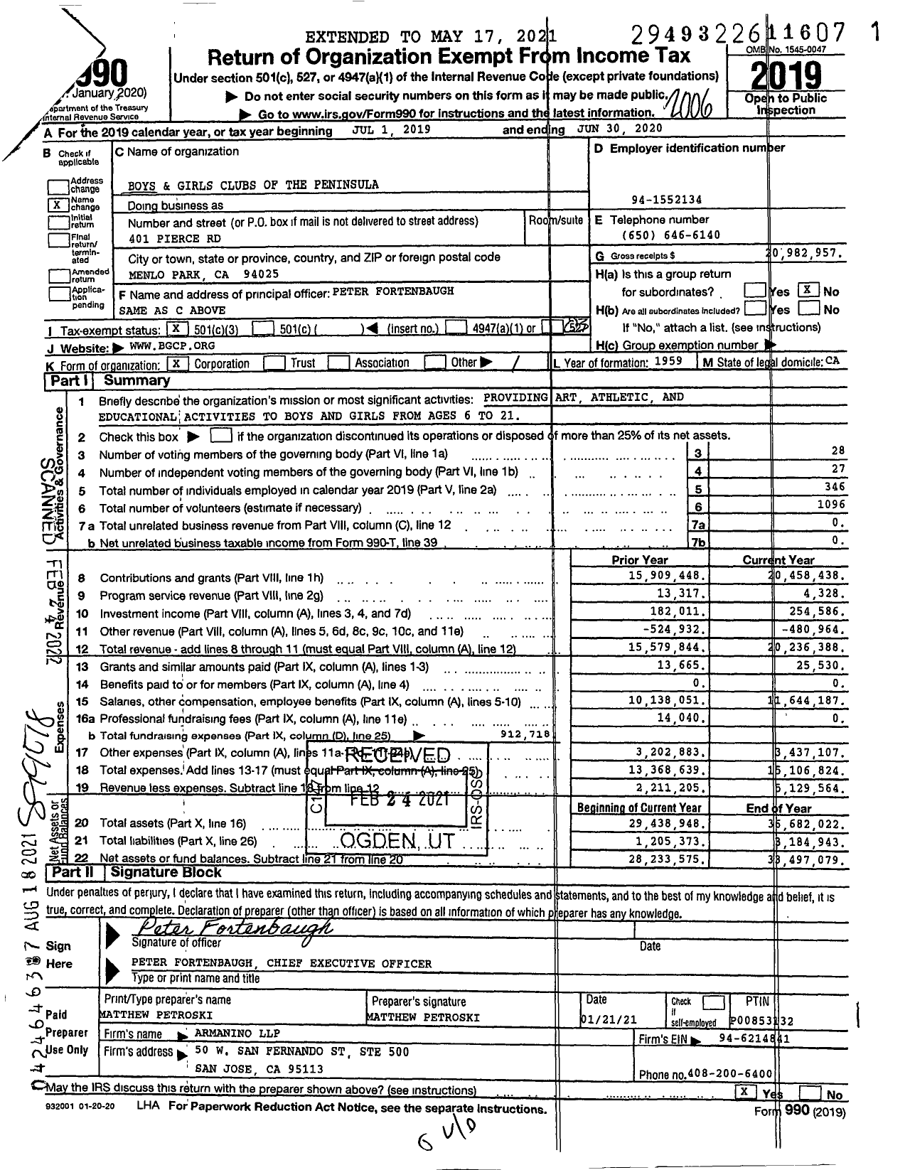 Image of first page of 2019 Form 990 for Boys and Girls Clubs of the Peninsula