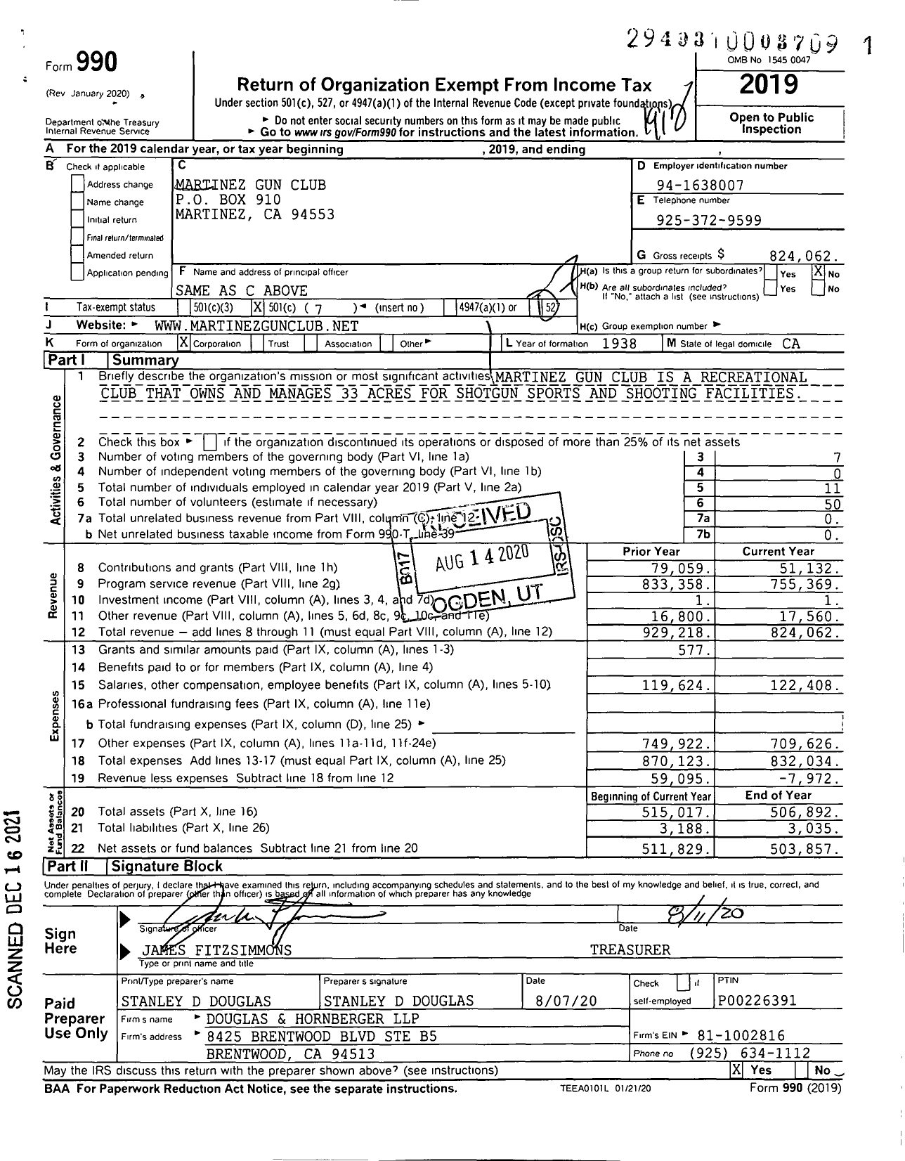 Image of first page of 2019 Form 990O for Martinez Gun Club