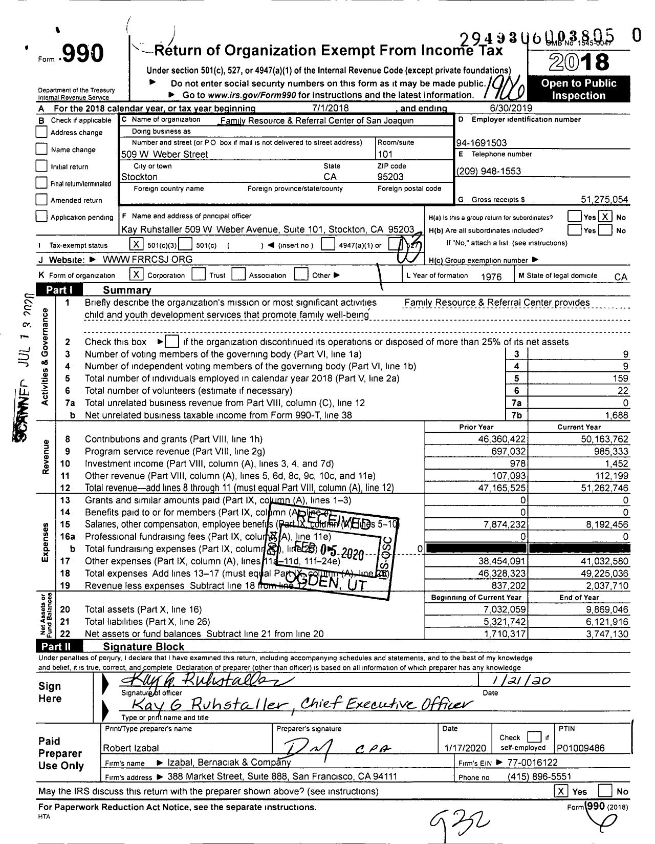 Image of first page of 2018 Form 990 for Family Resource Center / Family Resource & Referral Center of San Joaquin (FRRCSJ)