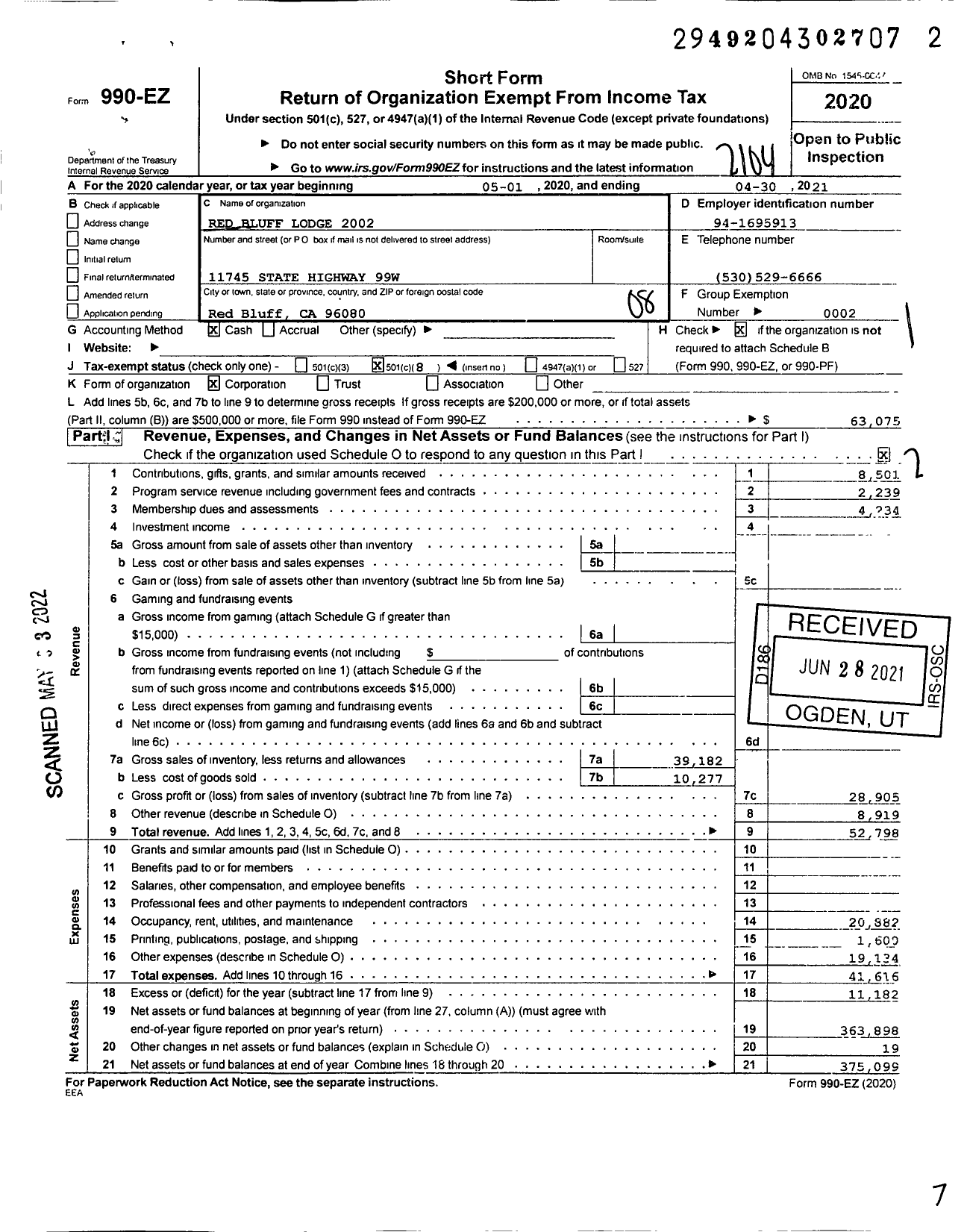 Image of first page of 2020 Form 990EO for Loyal Order of Moose - 2002