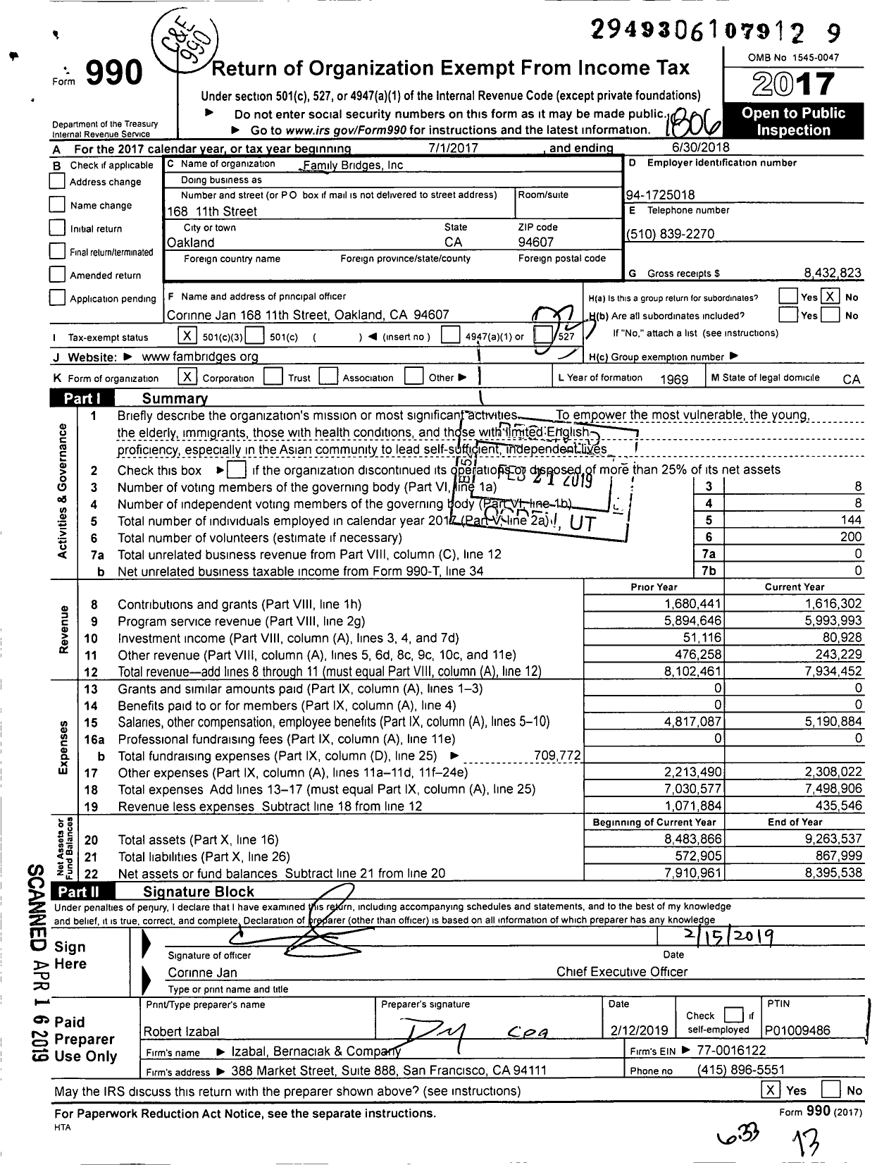 Image of first page of 2017 Form 990 for Family Bridges