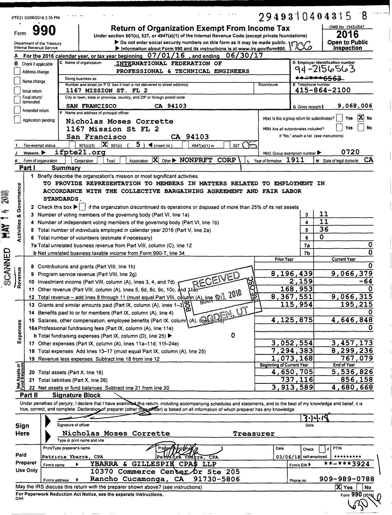 Image of first page of 2016 Form 990O for Professional and Technical Engineers Local 21