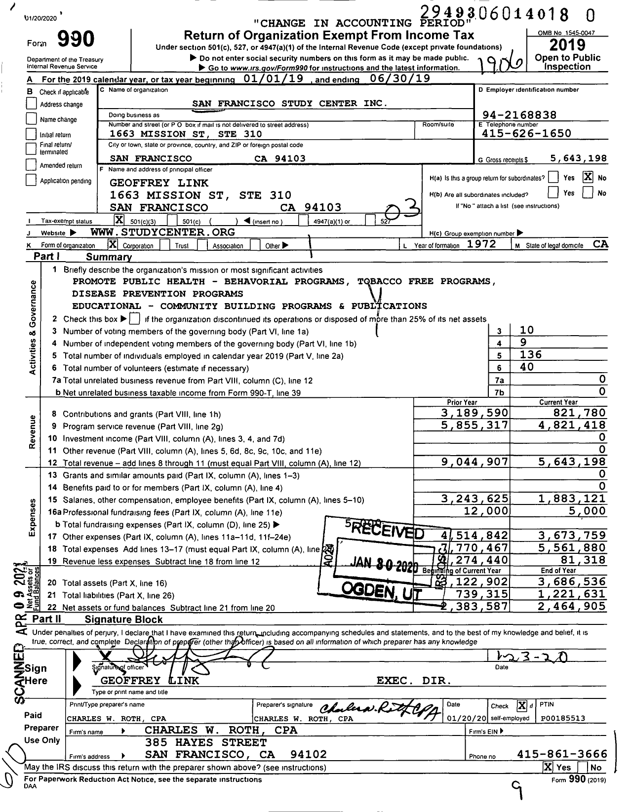 Image of first page of 2018 Form 990 for San Francisco Study Center