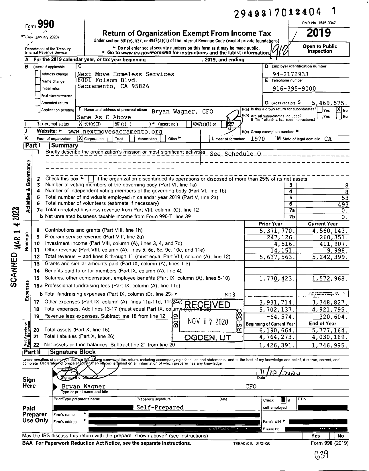 Image of first page of 2019 Form 990 for Next Move Homeless