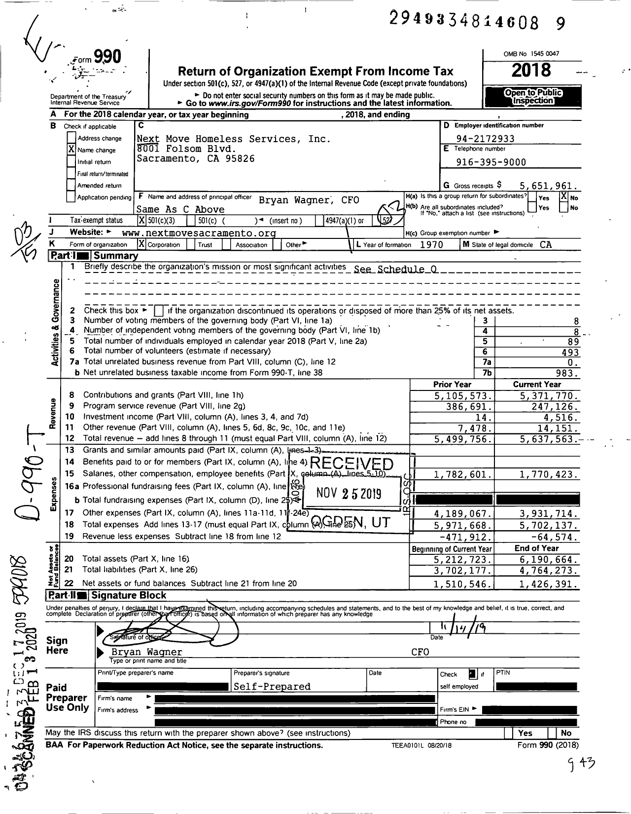 Image of first page of 2018 Form 990 for Next Move Homeless