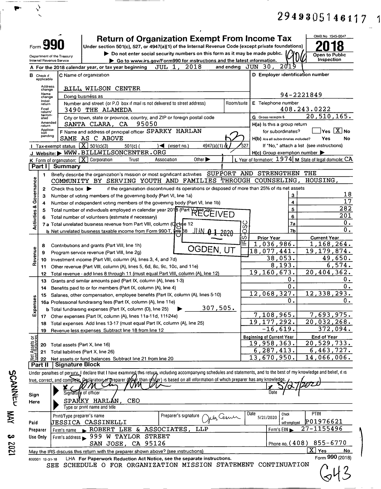 Image of first page of 2018 Form 990 for Bill Wilson Center (BWC)