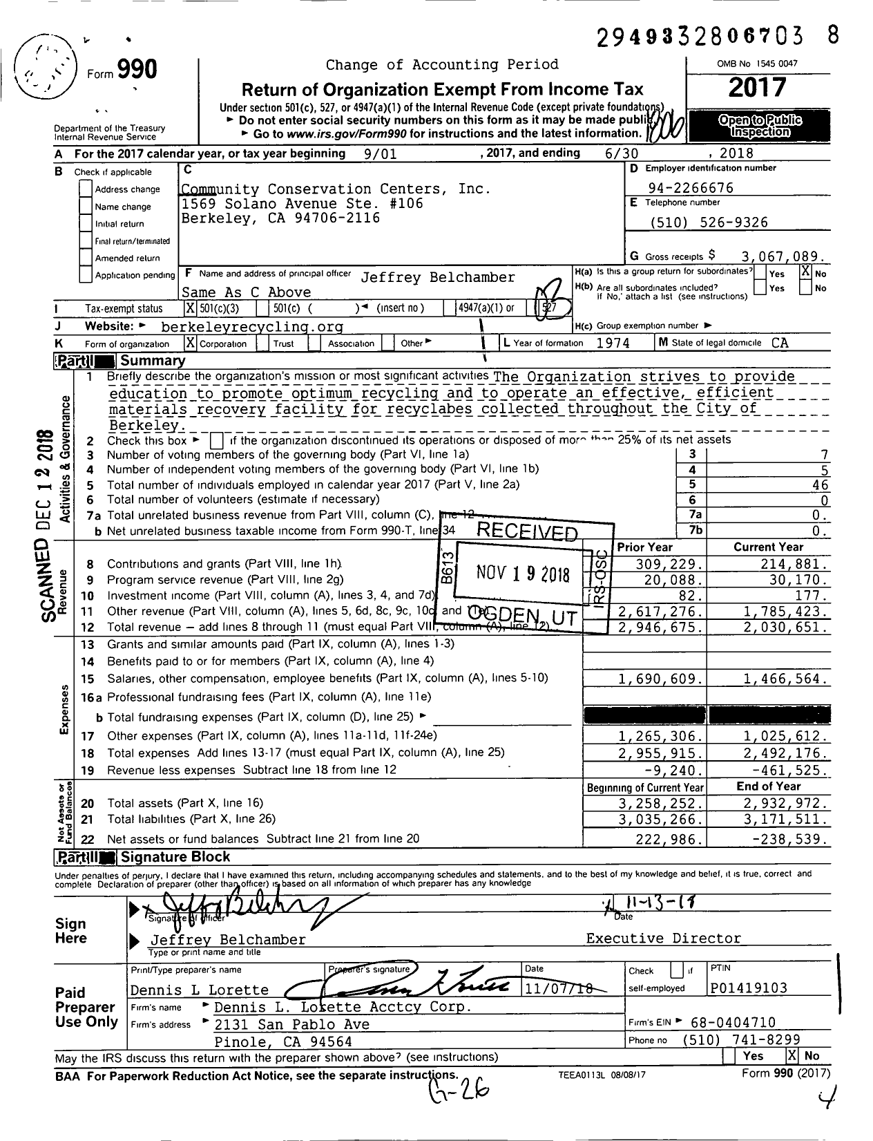 Image of first page of 2017 Form 990 for Berkeley Recycling