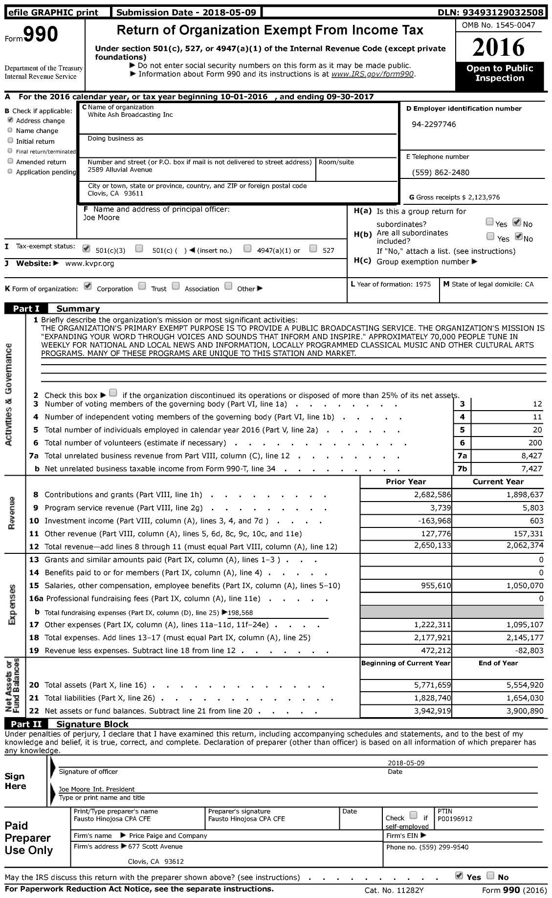 Image of first page of 2016 Form 990 for Valley Public Radio