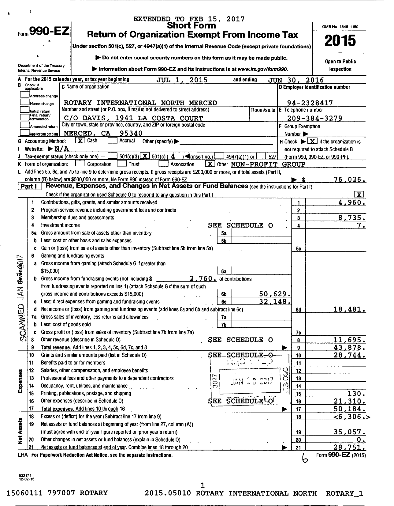 Image of first page of 2015 Form 990EO for Rotary International - North Merced Rotary Club