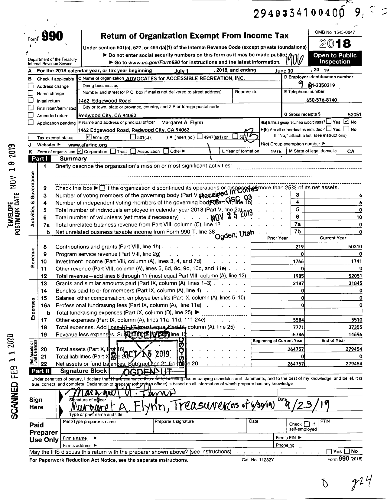 Image of first page of 2018 Form 990 for Advocates for Accessible Recreation