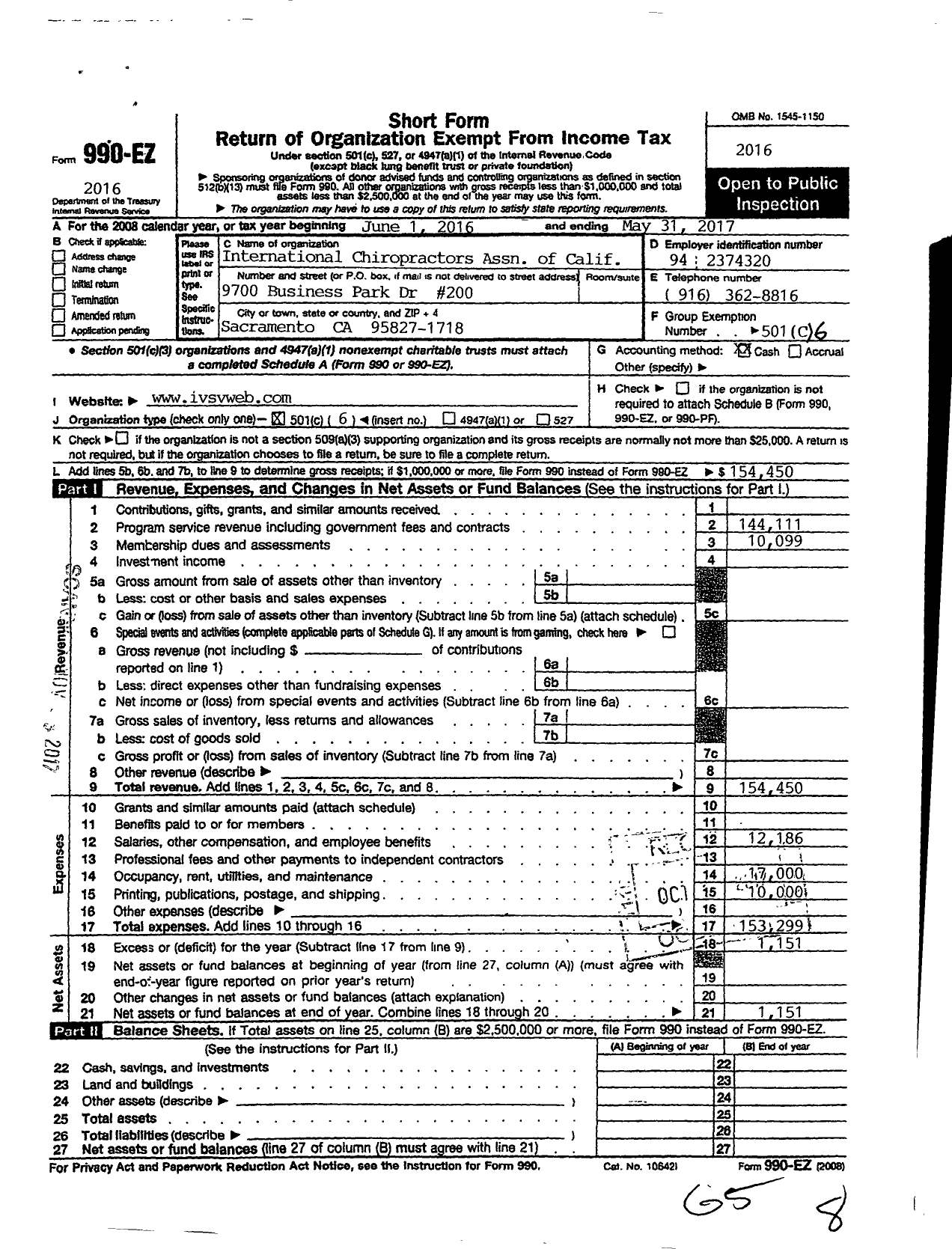 Image of first page of 2016 Form 990EO for International Chiropractors Association of California