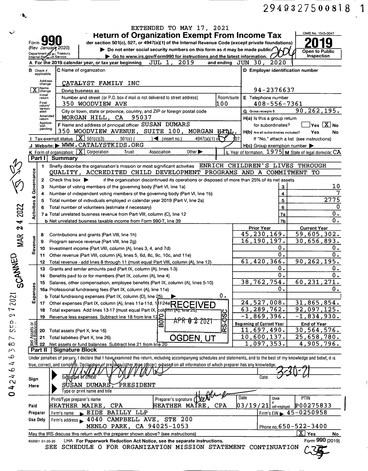 Image of first page of 2019 Form 990 for Catalyst Family (CDC)