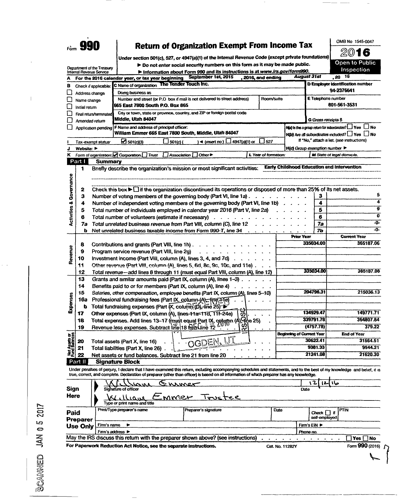 Image of first page of 2015 Form 990 for Tender Touch
