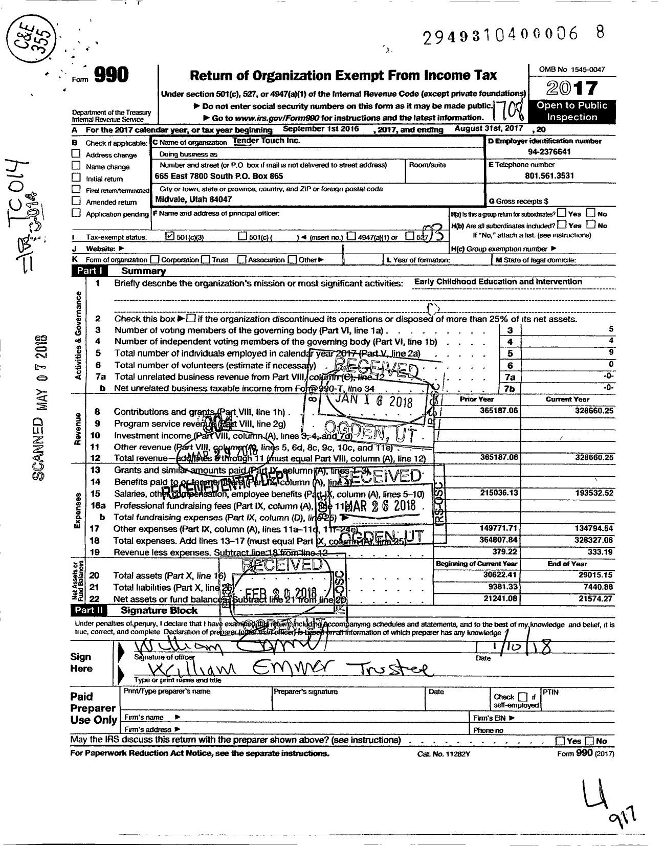 Image of first page of 2016 Form 990 for Tender Touch