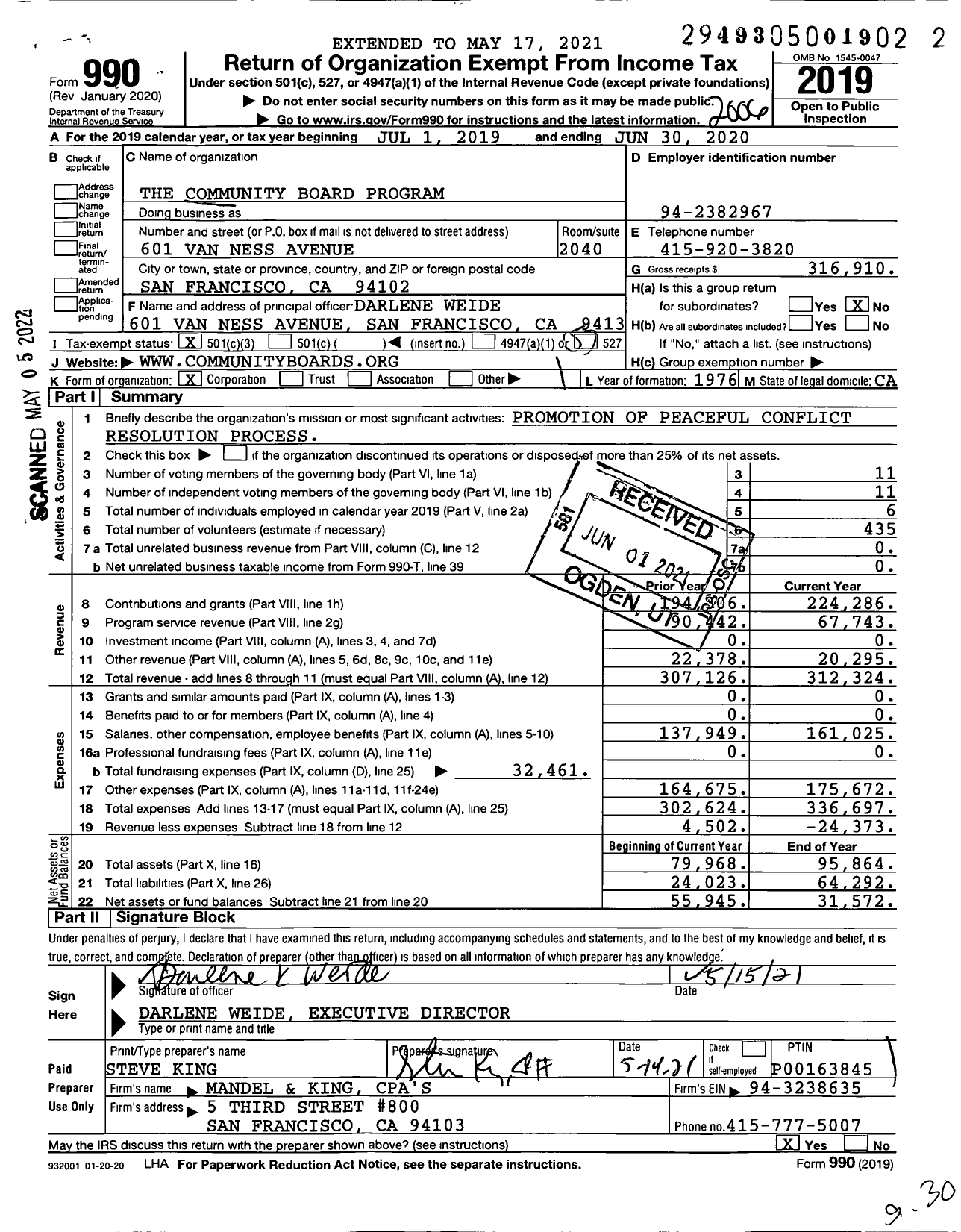 Image of first page of 2019 Form 990 for The Community Board Program
