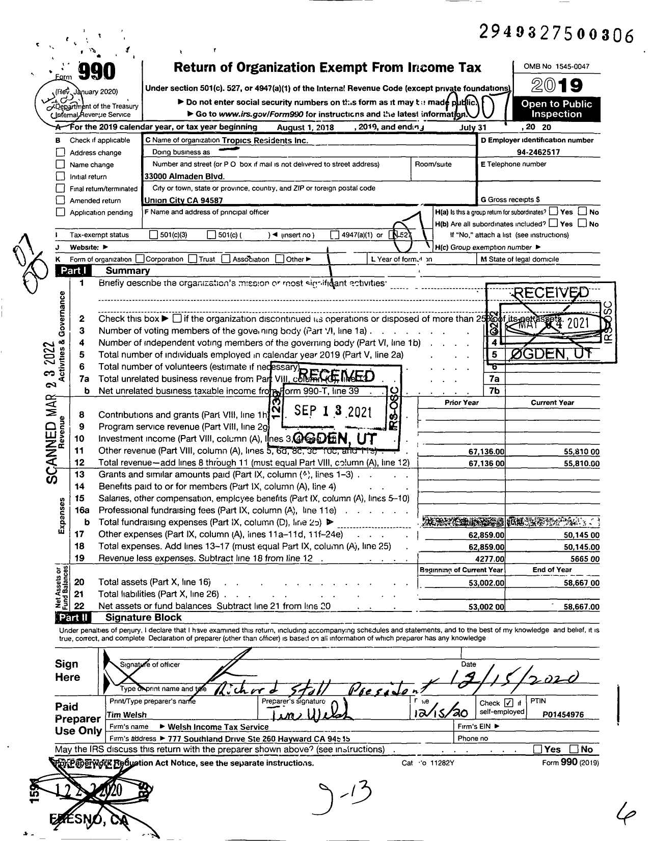 Image of first page of 2019 Form 990O for Tropics Residents