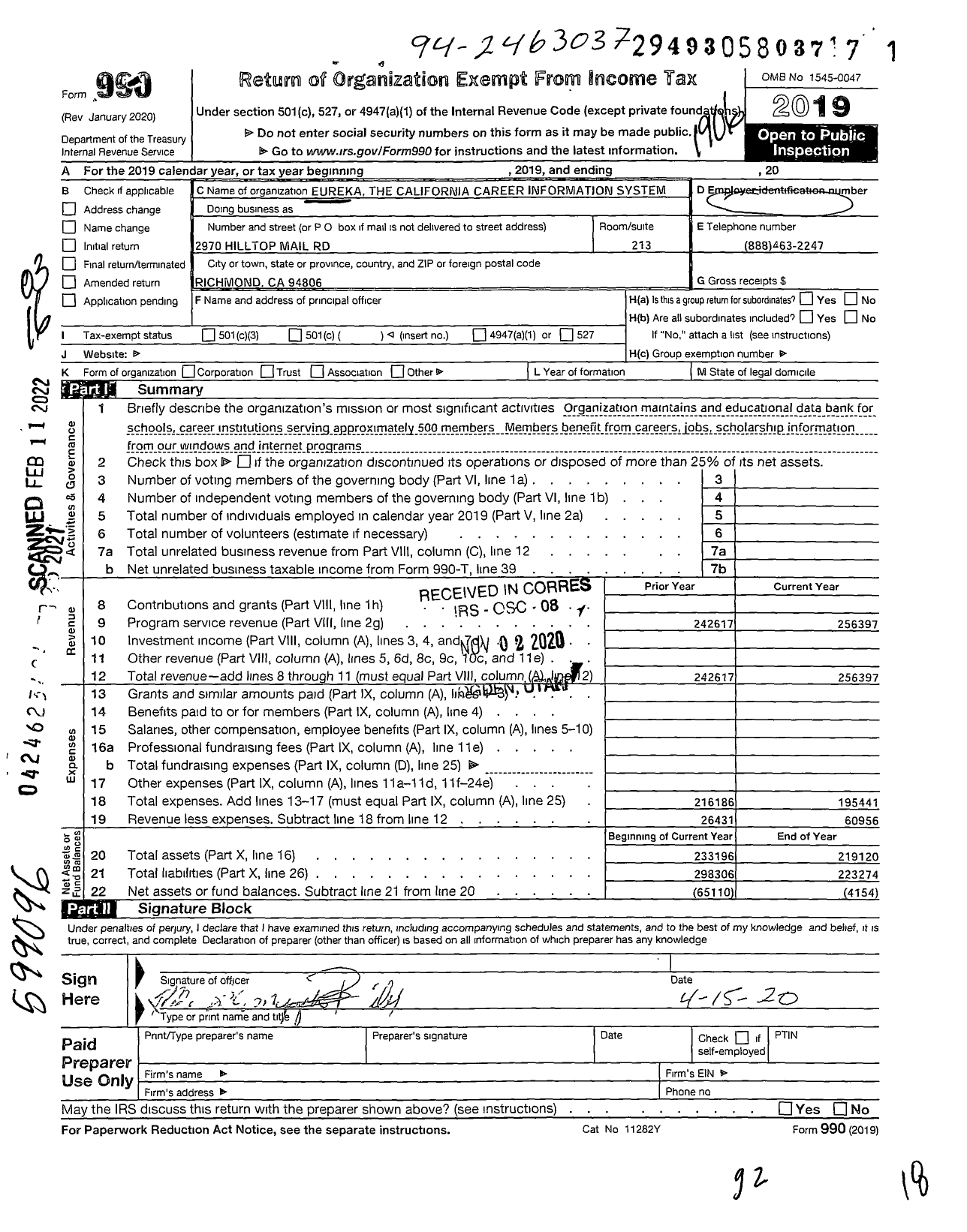 Image of first page of 2018 Form 990 for Eureka the California Career Information System