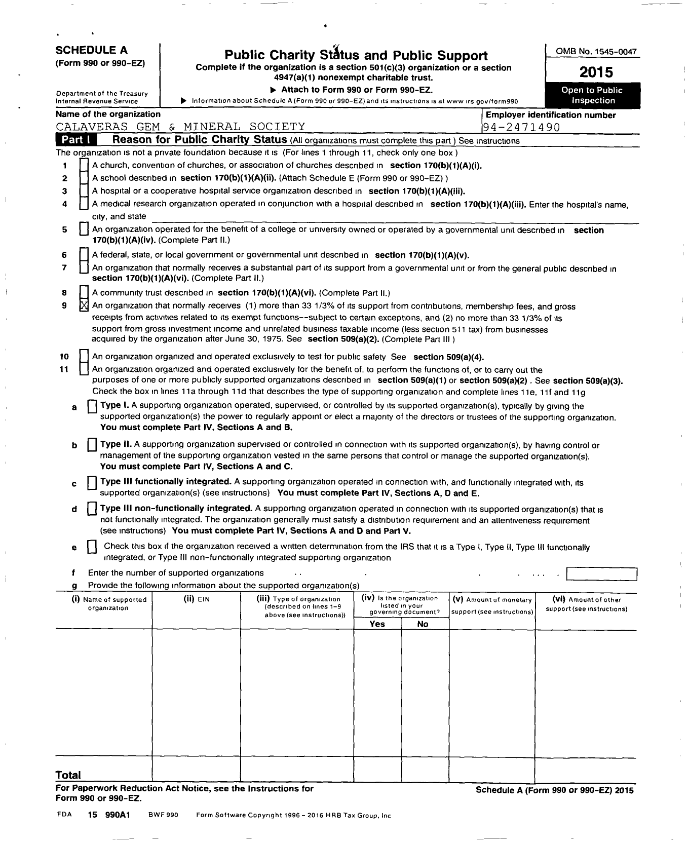 Image of first page of 2015 Form 990R for Calaveras Gem and Mineral Society