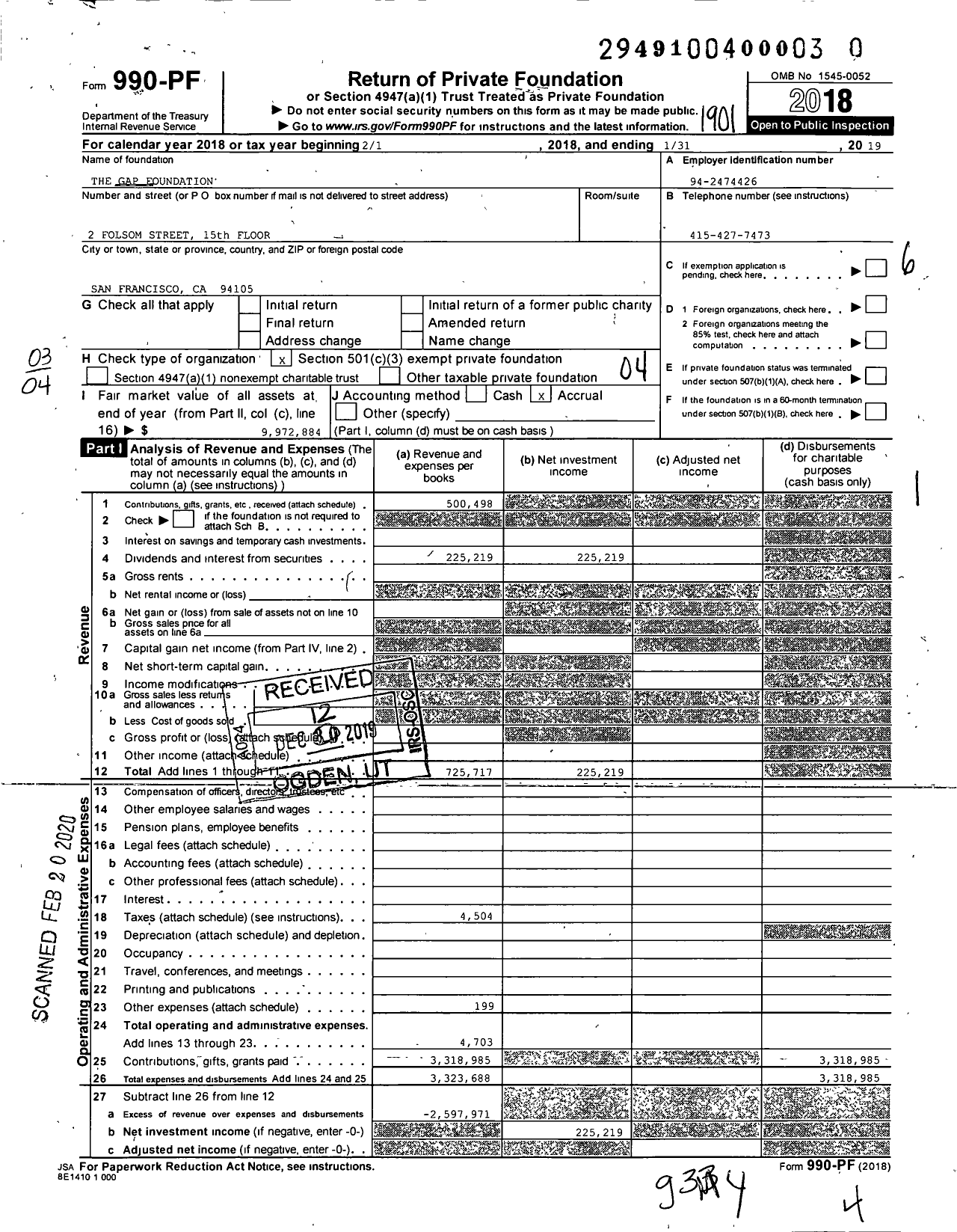 Image of first page of 2018 Form 990PR for The Gap Foundation
