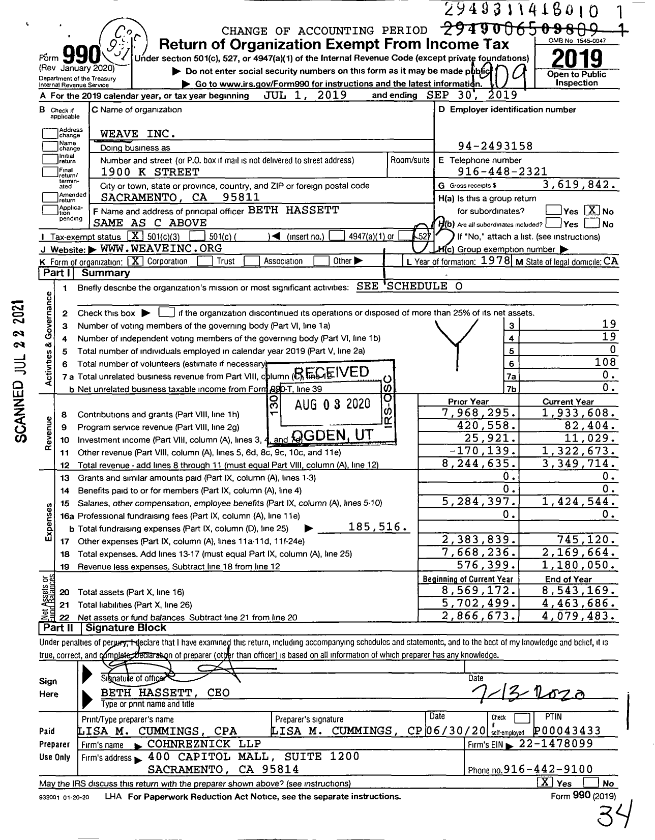 Image of first page of 2018 Form 990 for WEAVE Incorporated