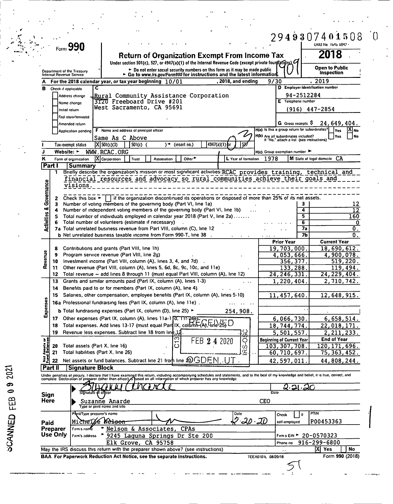 Image of first page of 2018 Form 990 for Rural Community Assistance Corporation (RCAC)