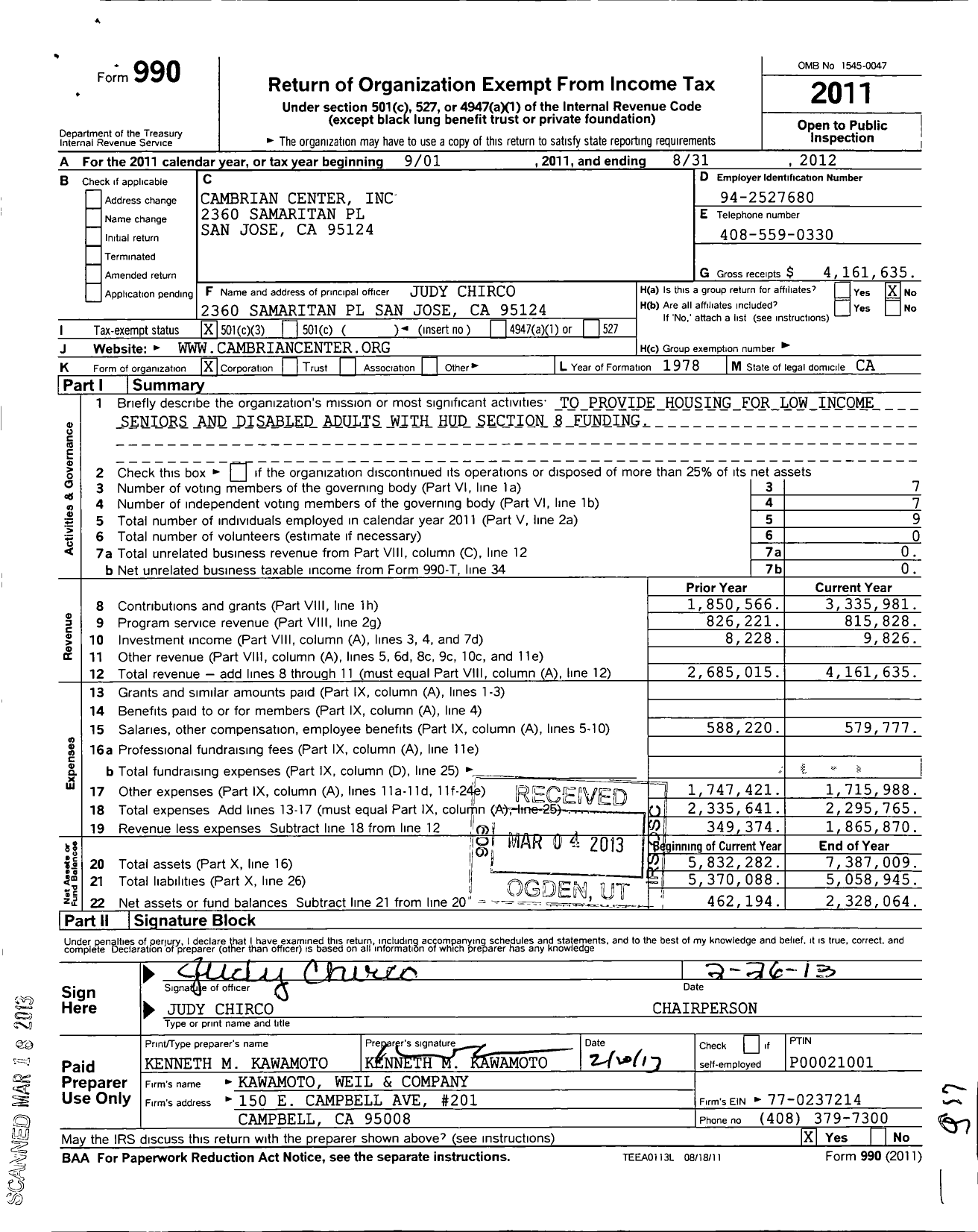 Image of first page of 2011 Form 990 for Cambrian Center