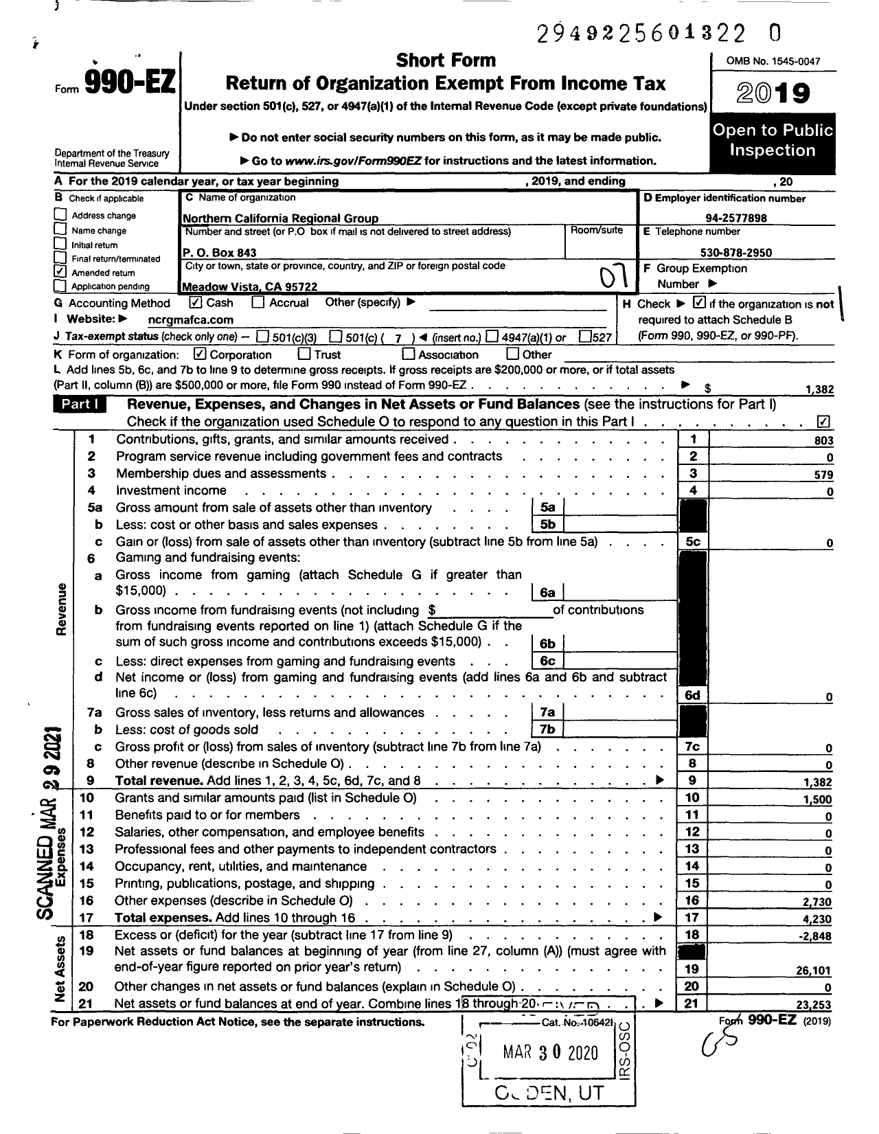 Image of first page of 2019 Form 990EO for Northern California Regional Group