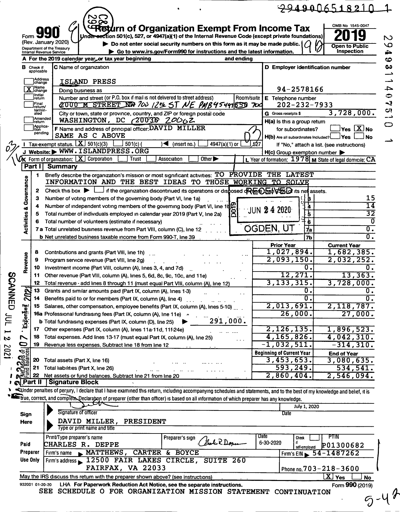 Image of first page of 2019 Form 990 for Island Press