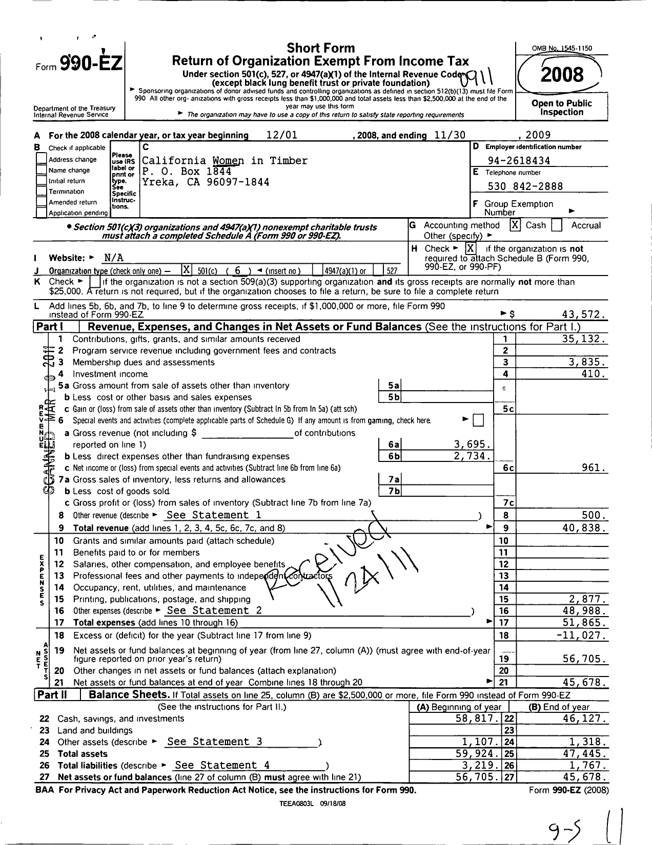 Image of first page of 2008 Form 990EO for Women in Timber